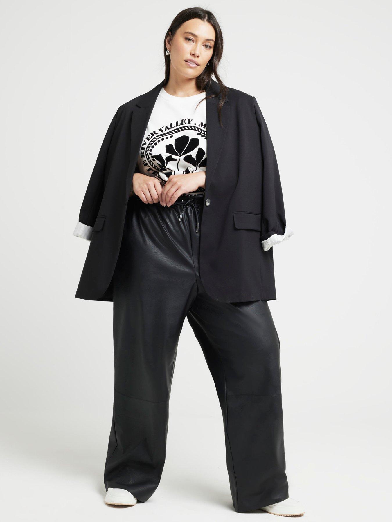 Image 3 of 6 of RI Plus Faux Leather Pull On Trousers - Black