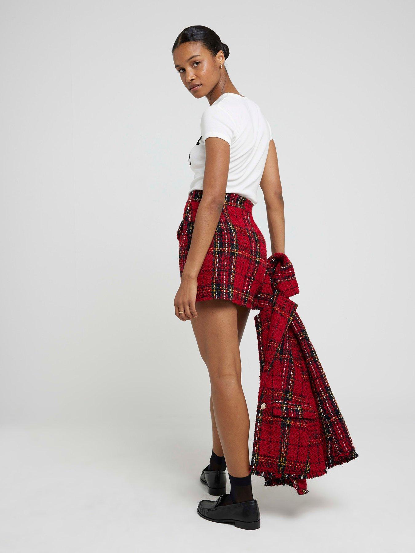 River Island Tartan Boucle Mini Skirt Red Very Ireland