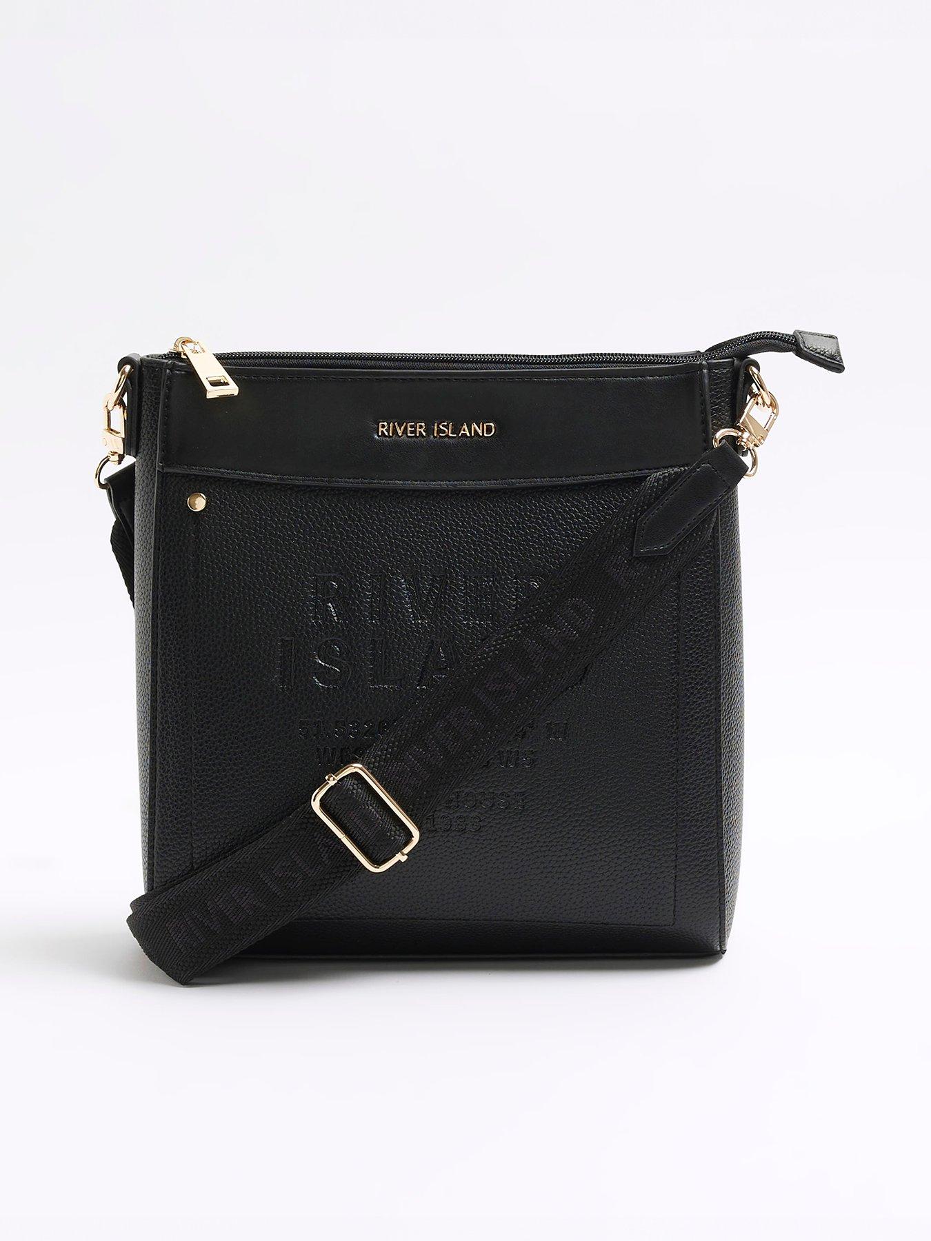 Image 1 of 5 of River Island Debossed Messenger Bag - Black