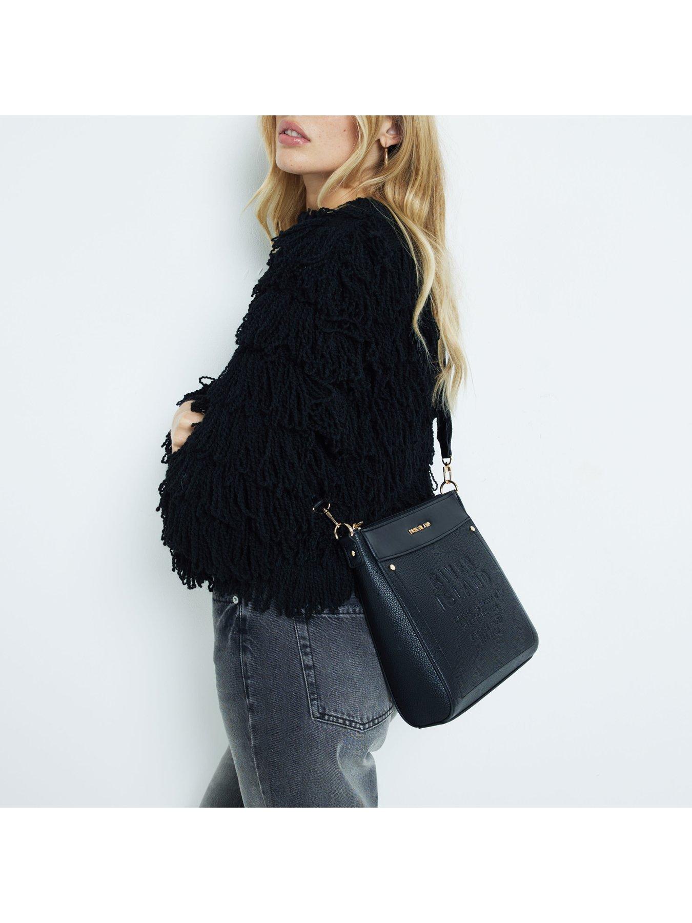 Image 2 of 5 of River Island Debossed Messenger Bag - Black