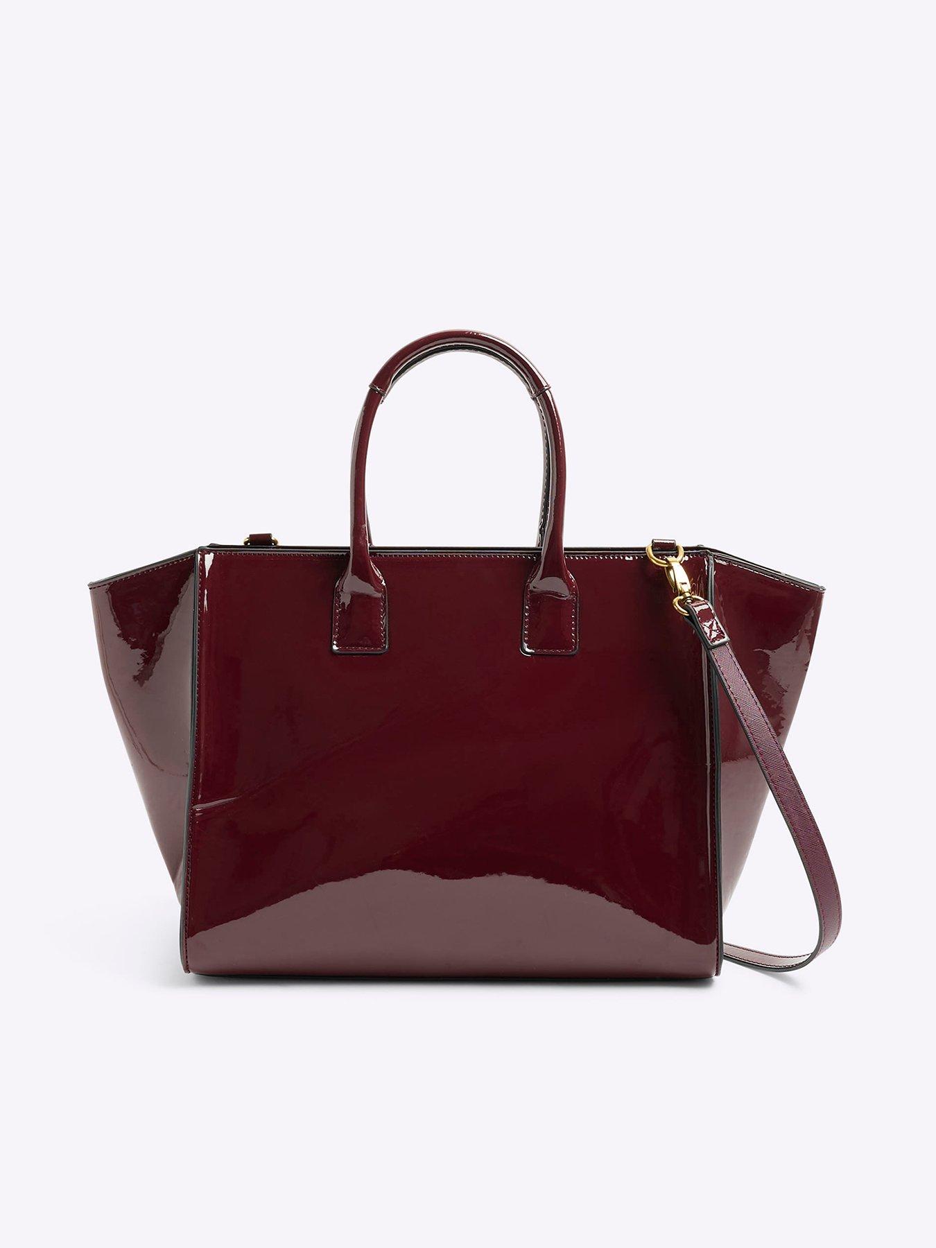 river-island-patent-lock-tab-tote-dark-red