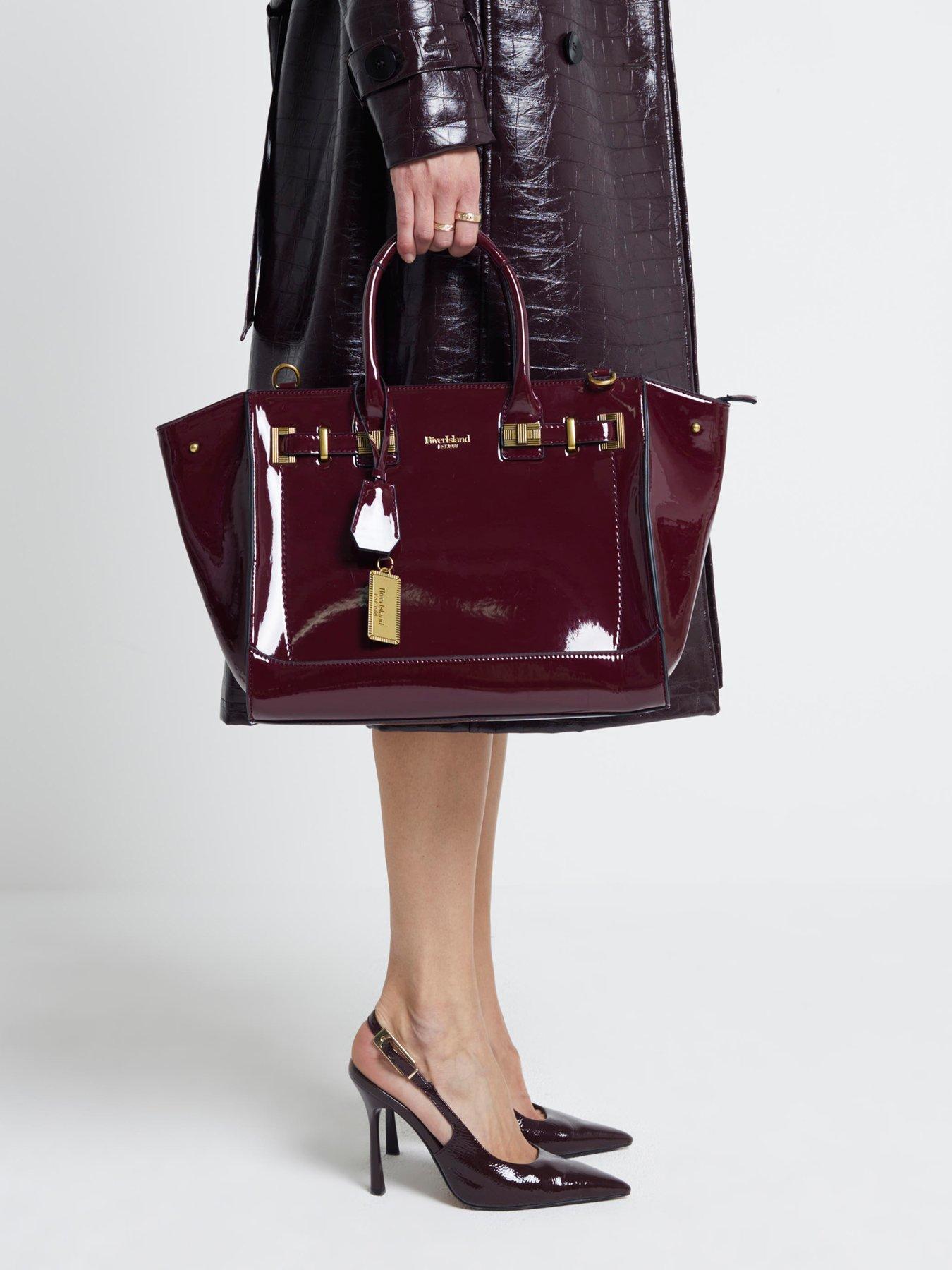 river-island-patent-lock-tab-tote-dark-redstillFront