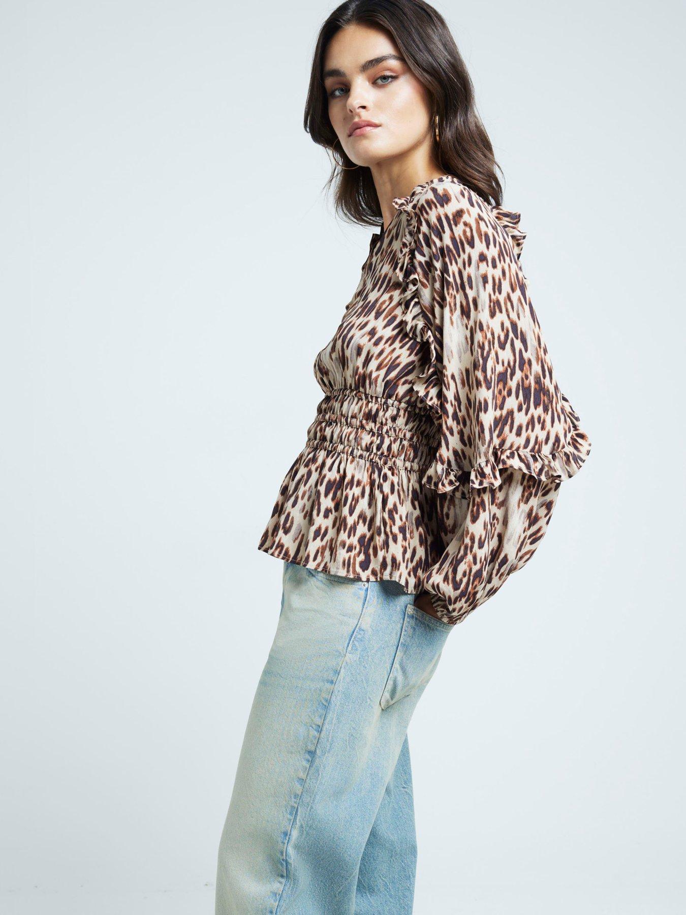 river-island-animal-print-frill-top-dark-beigeoutfit