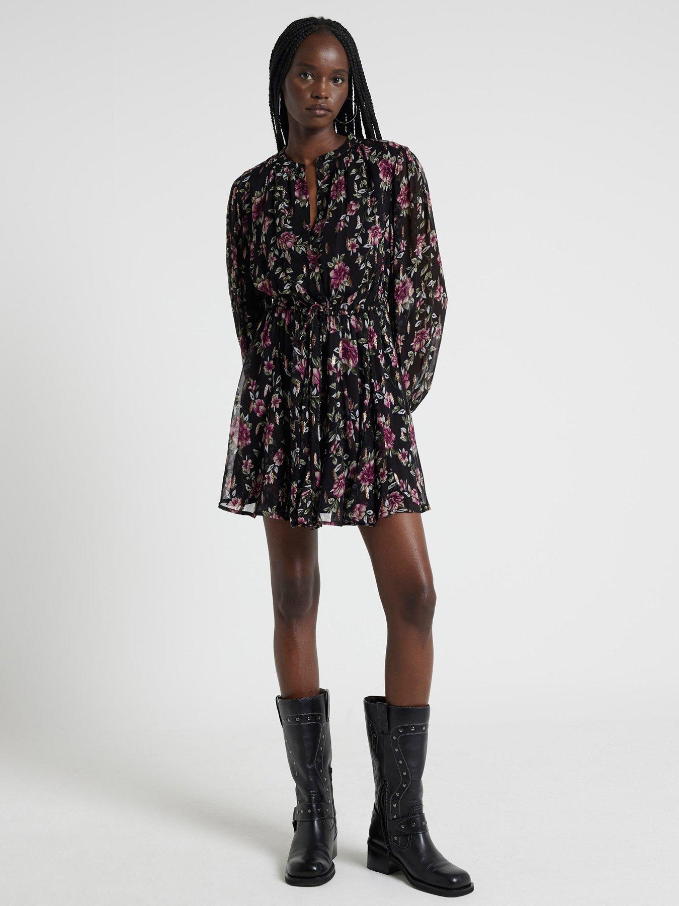 River Island Floral Smock Mini Dress - Black | Very Ireland