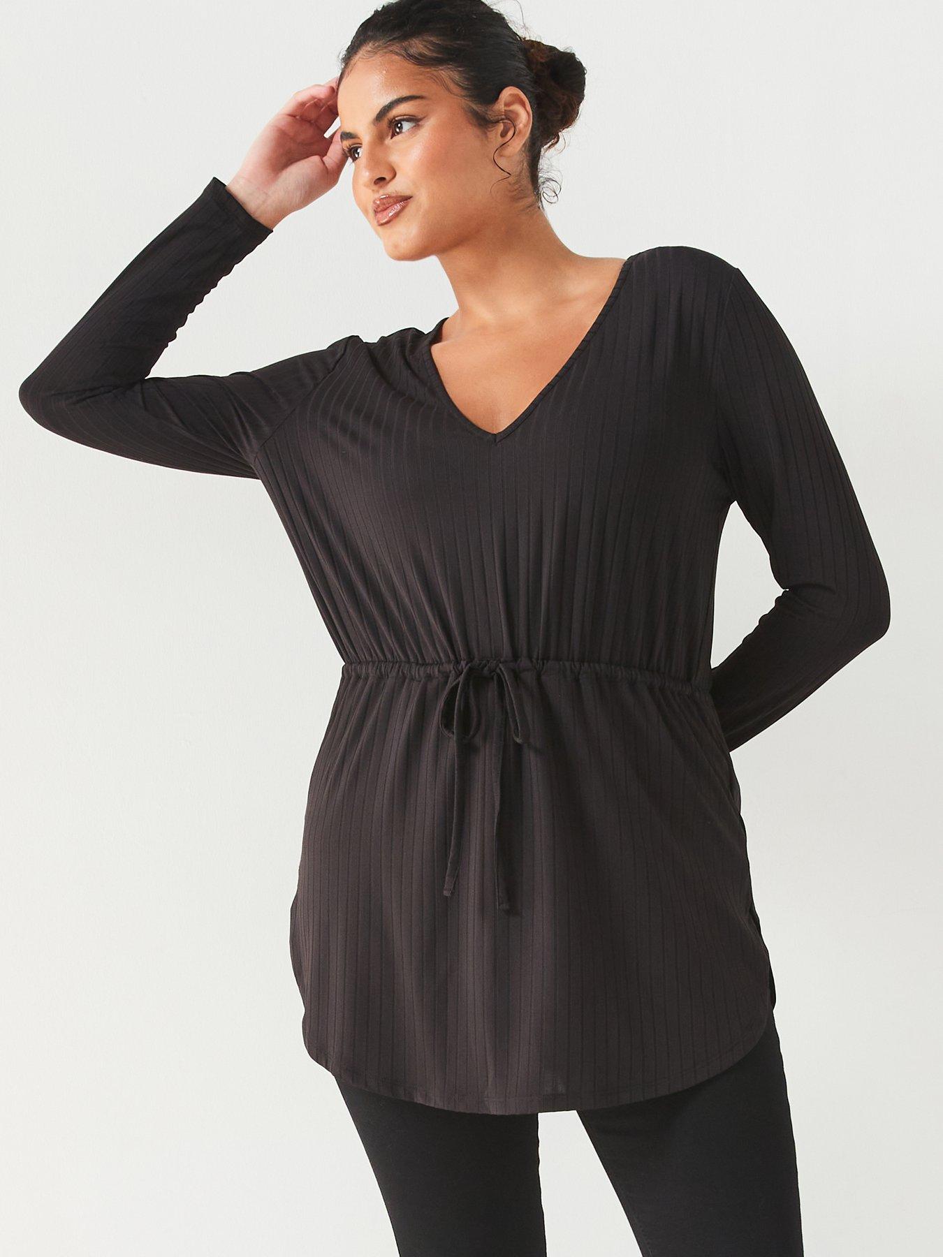 Image of V by Very Curve Longline Drawstring Waist Top - Black
