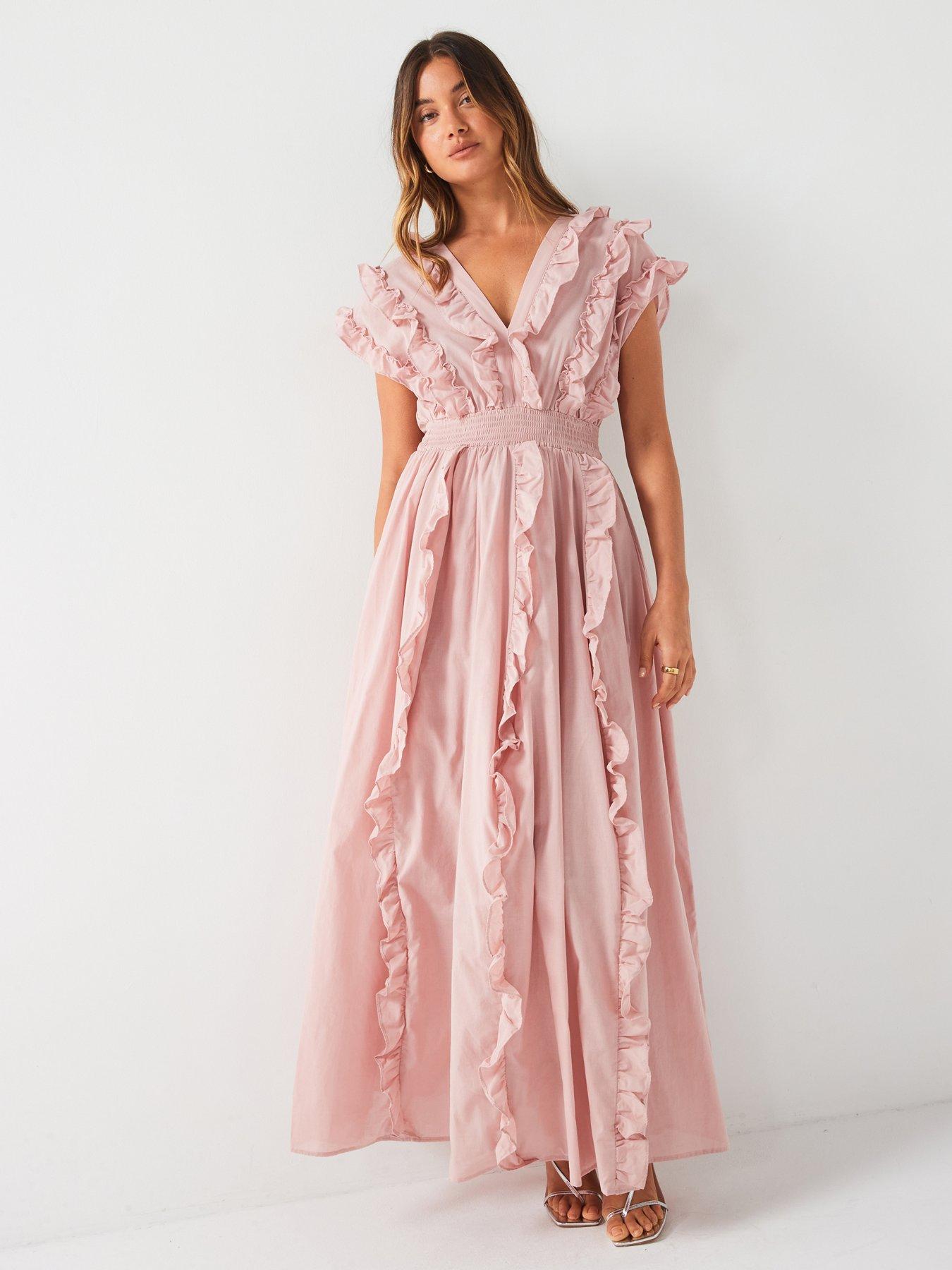 v-by-very-plunge-frill-midi-dress-pink