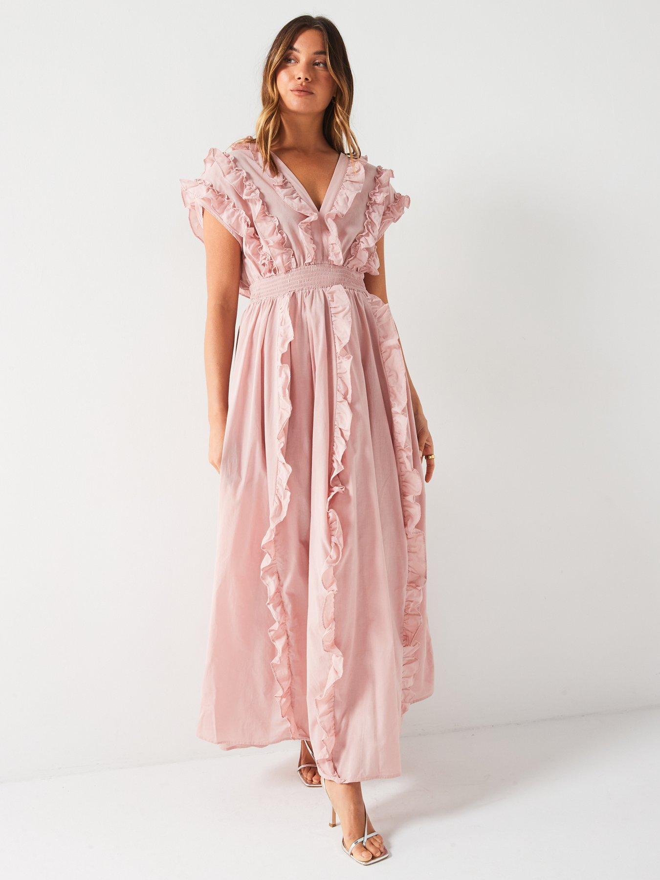 v-by-very-plunge-frill-midi-dress-pinkback