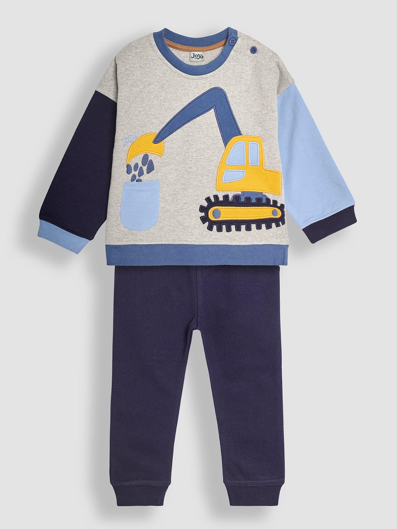 Image 1 of 4 of JoJo Maman Bebe Boys Digger Applique Sweatshirt &amp; Jogger Set - Grey