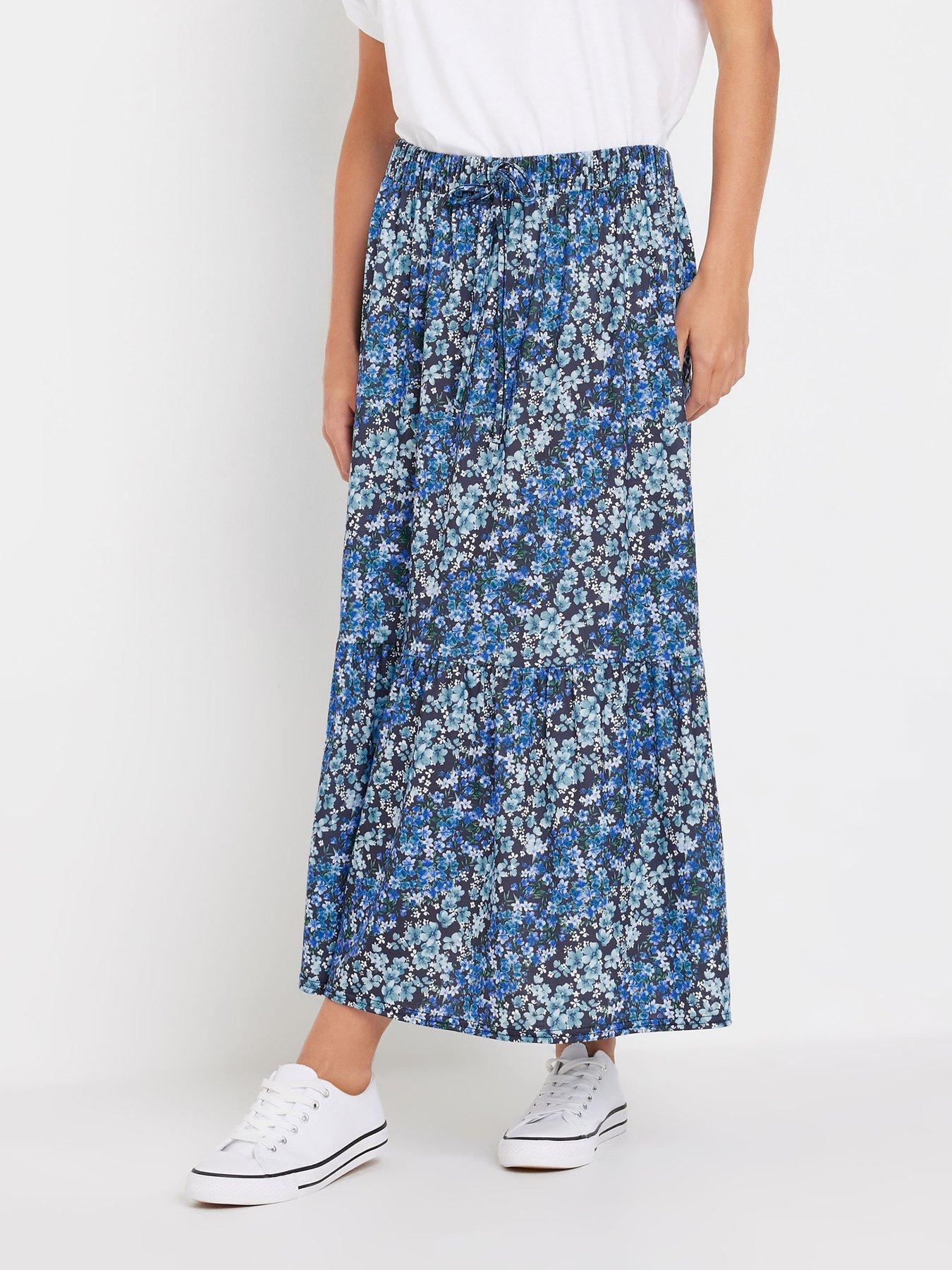 mco-petite-floral-tiered-skirt-blue