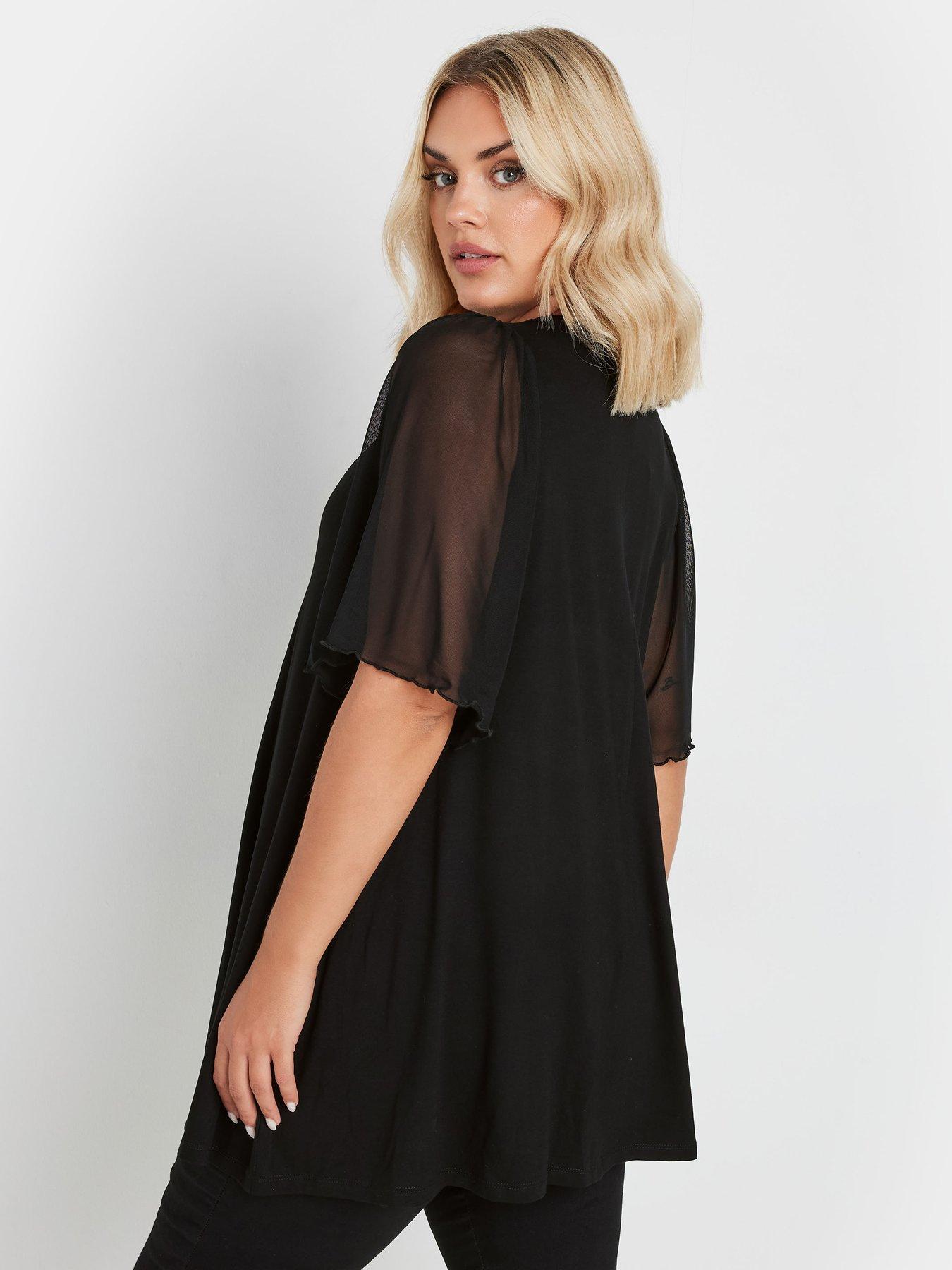 yours-curve-pleat-front-mesh-sleeve-top-blackstillFront