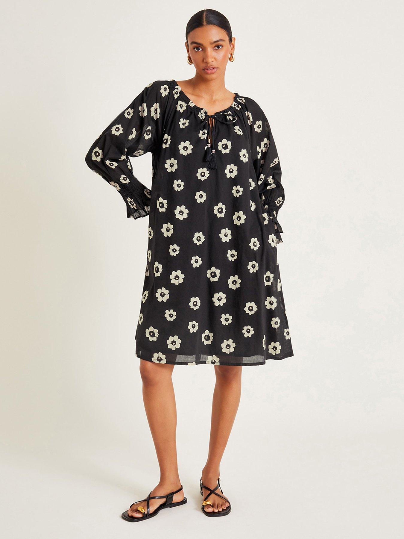 monsoon-lei-floral-print-midinbspdress-black