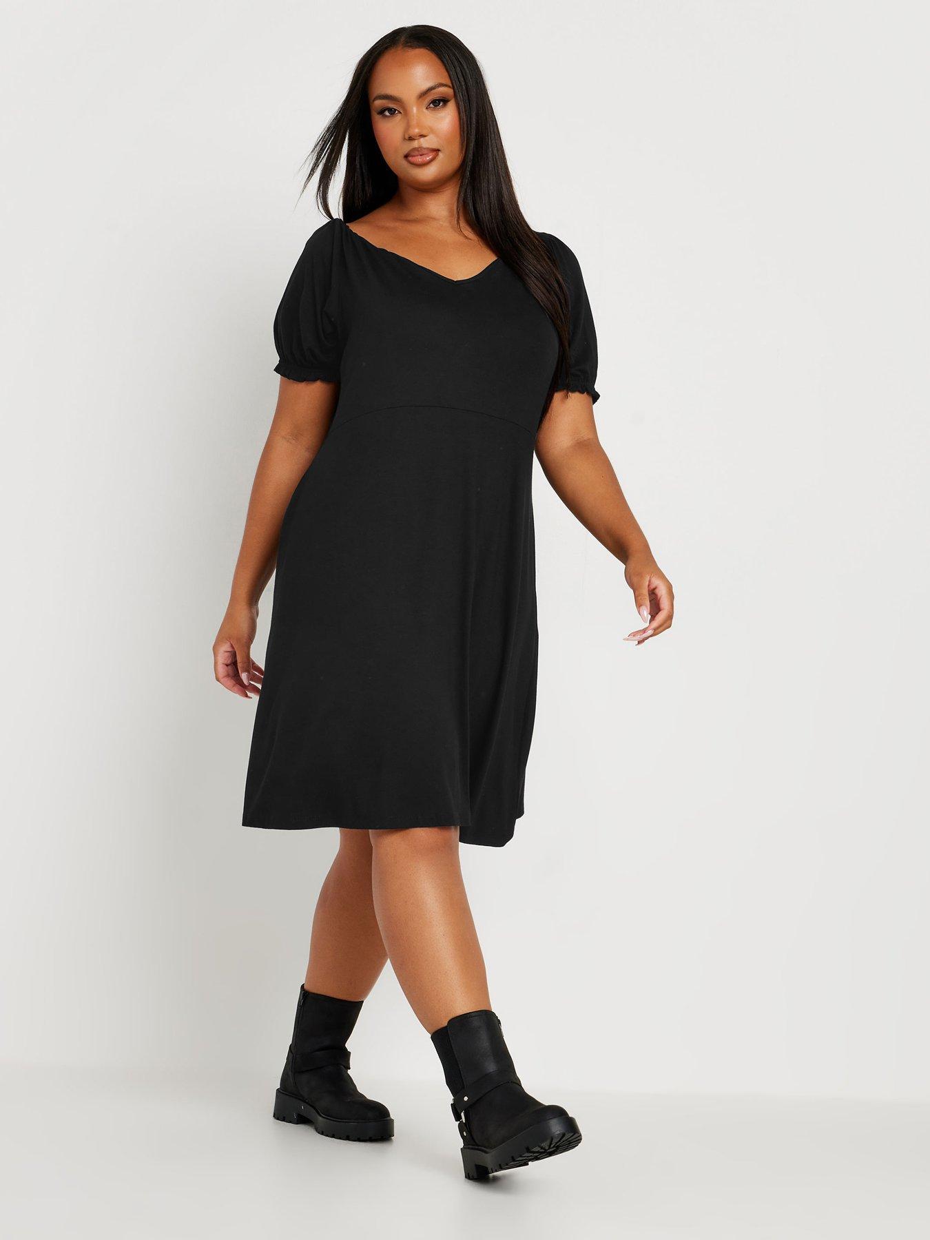 yours-curve-puff-sleeve-day-dress-black