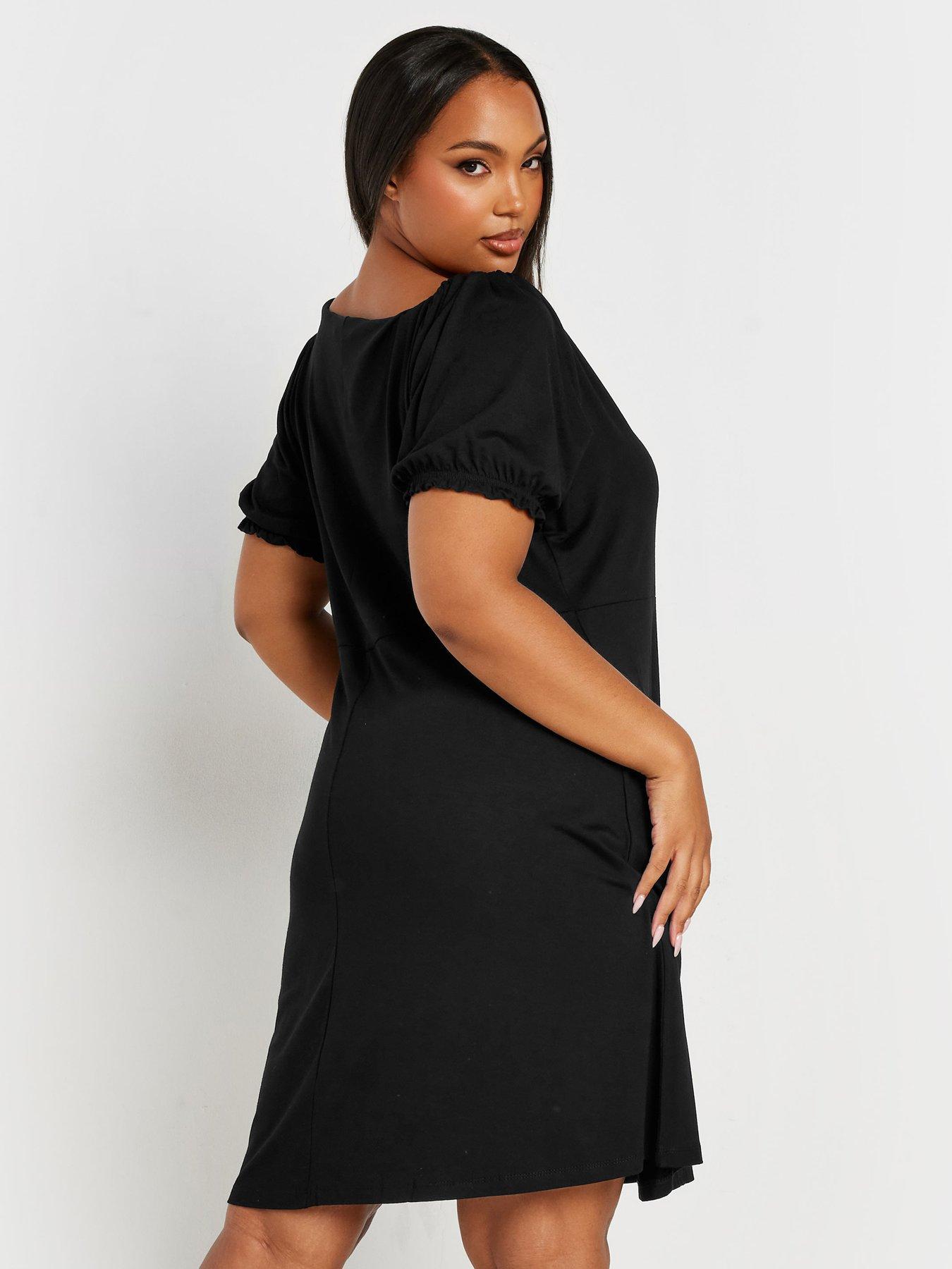 yours-curve-puff-sleeve-day-dress-blackstillFront