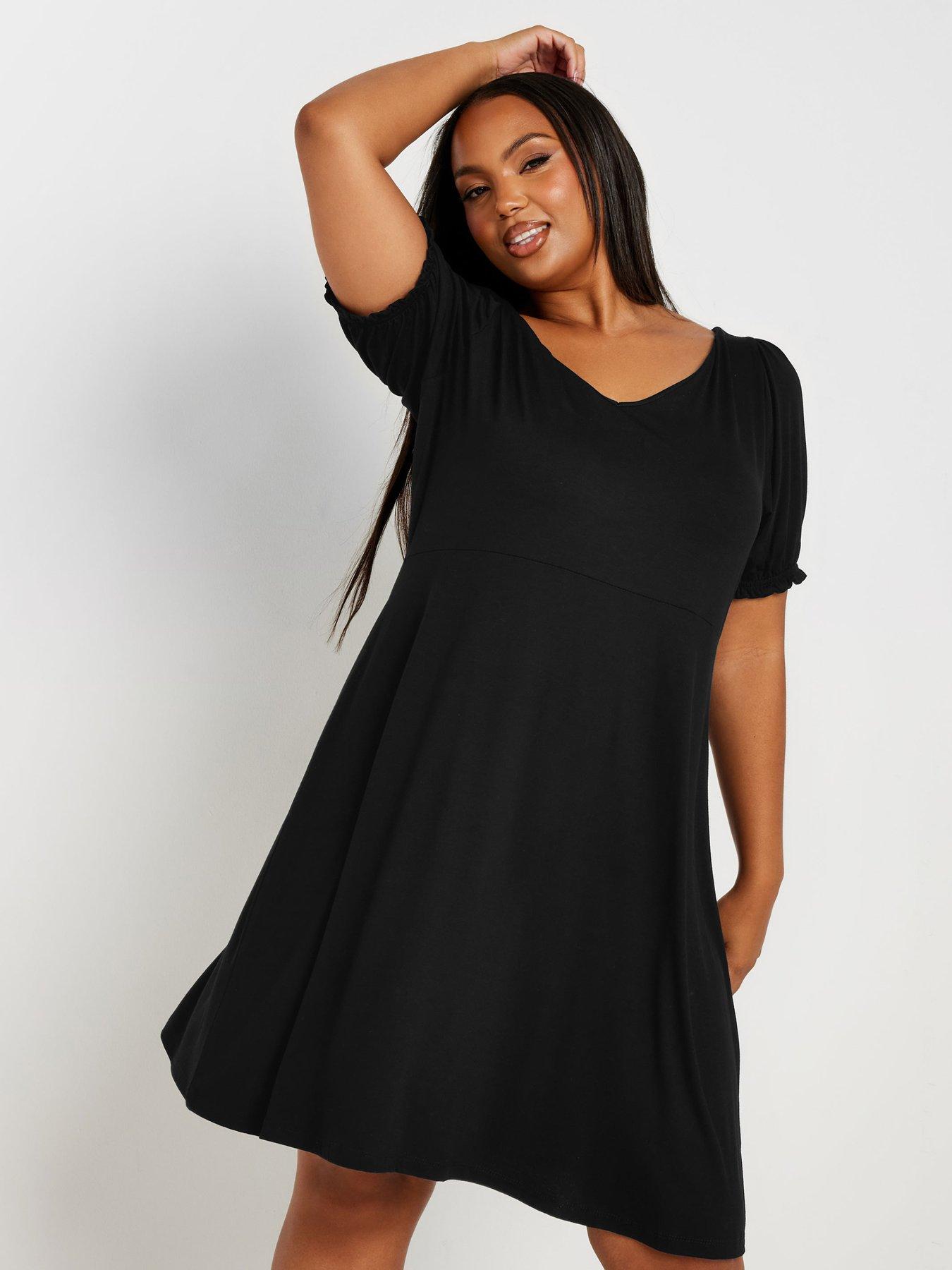 yours-curve-puff-sleeve-day-dress-blackback