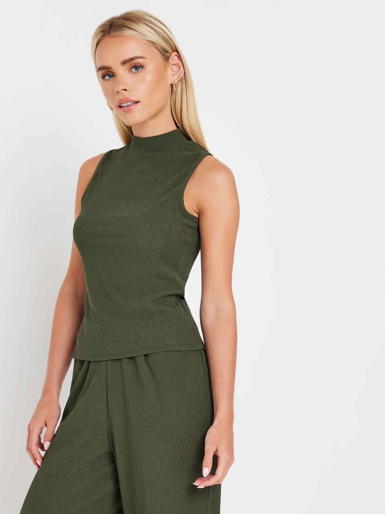 mco-petite-petite-textured-jersey-shell-top-greenoutfit