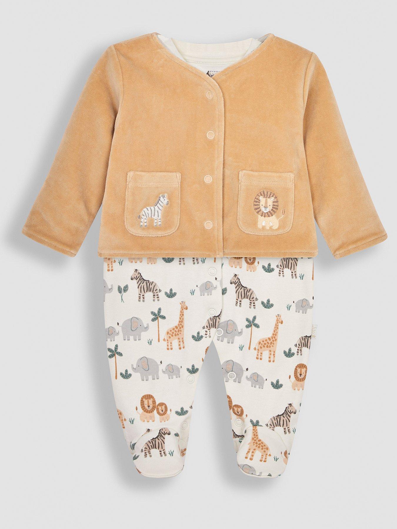 Image 1 of 4 of JoJo Maman Bebe Unisex 2-piece Safari Print Sleepsuit &amp; Jacket Set - Brown