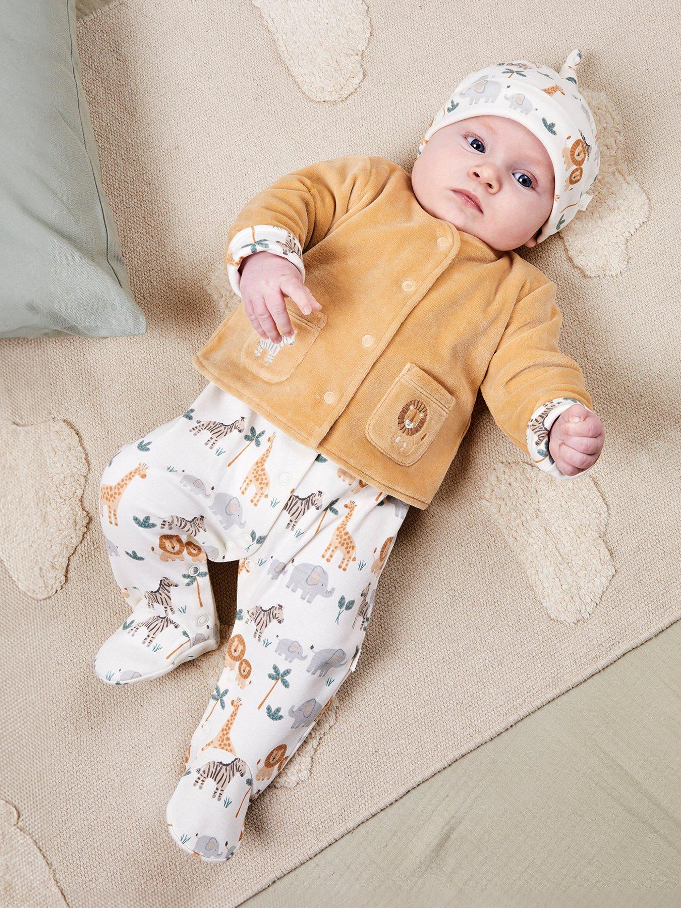 Image 3 of 4 of JoJo Maman Bebe Unisex 2-piece Safari Print Sleepsuit &amp; Jacket Set - Brown