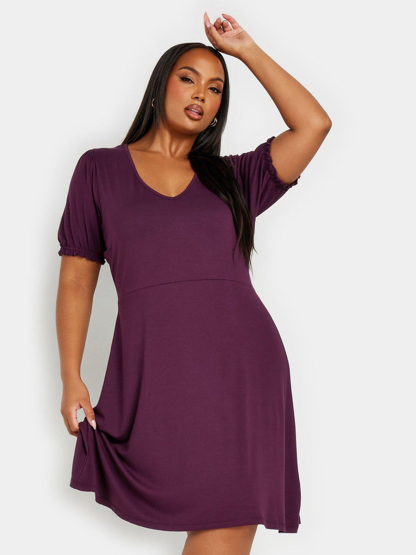 yours-curve-puff-sleeve-day-dress-burgundy