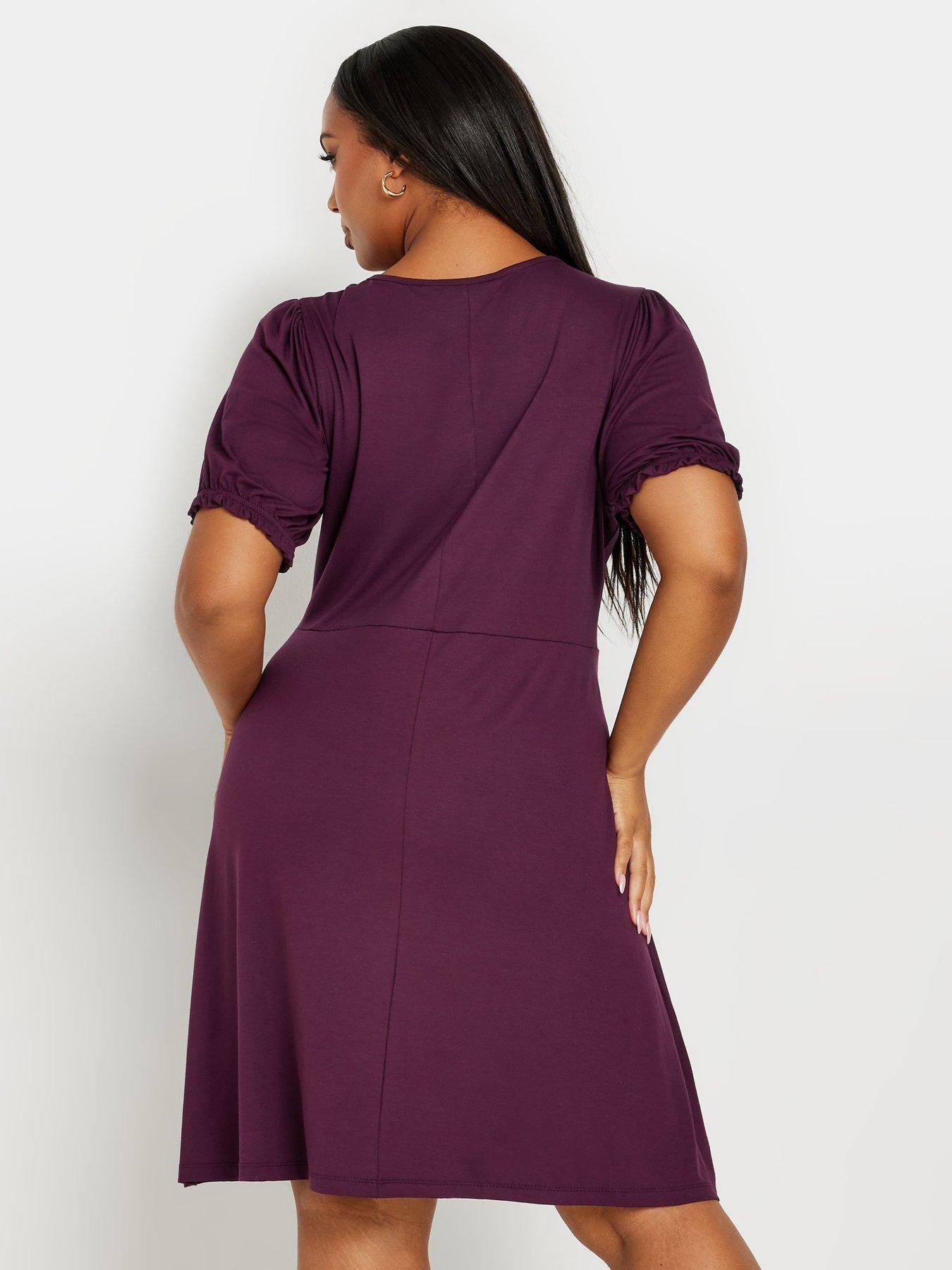 yours-curve-puff-sleeve-day-dress-burgundystillFront