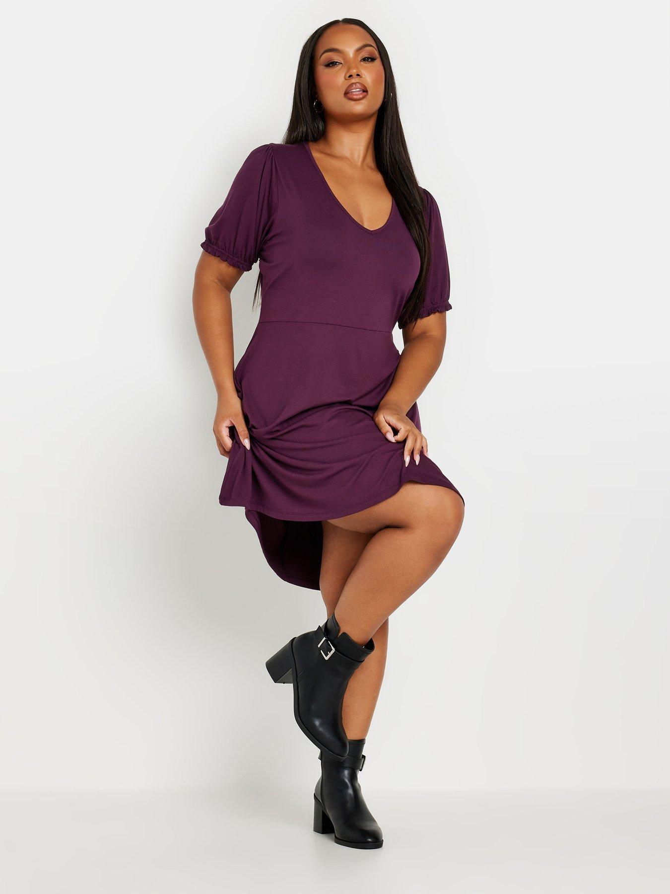 yours-curve-puff-sleeve-day-dress-burgundyback