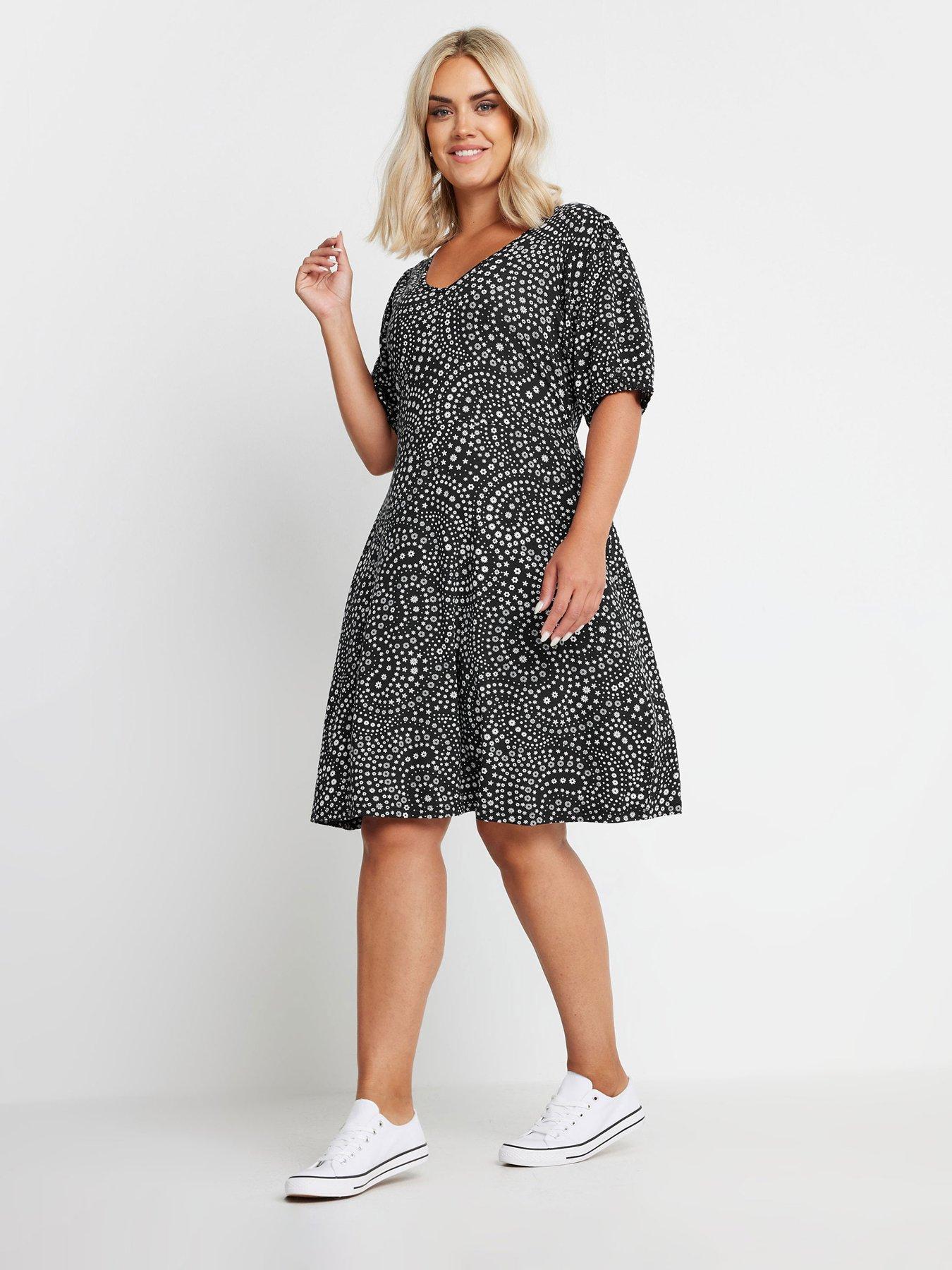 yours-curve-puff-sleeve-day-dress-black