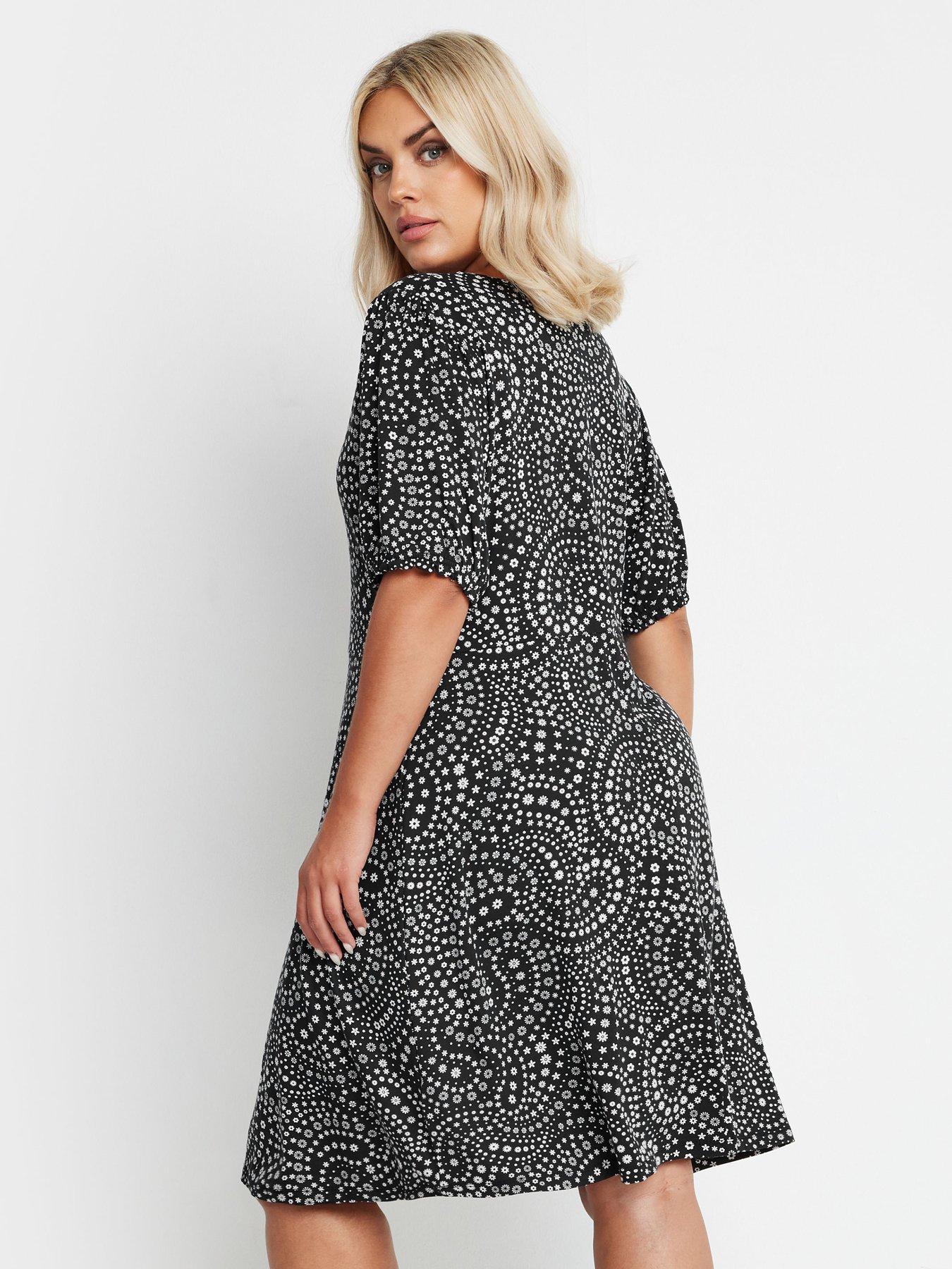 yours-curve-puff-sleeve-day-dress-blackstillFront