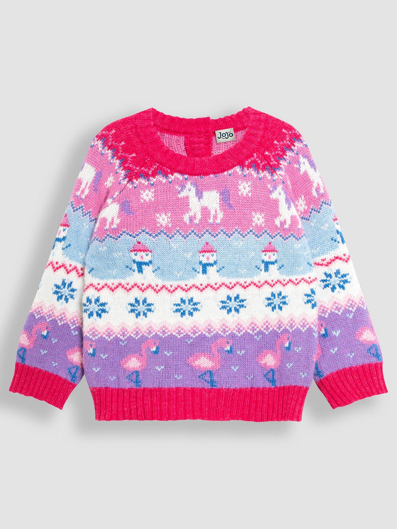 jojo-maman-bebe-girls-unicorn-fair-isle-jumper-pinkfront