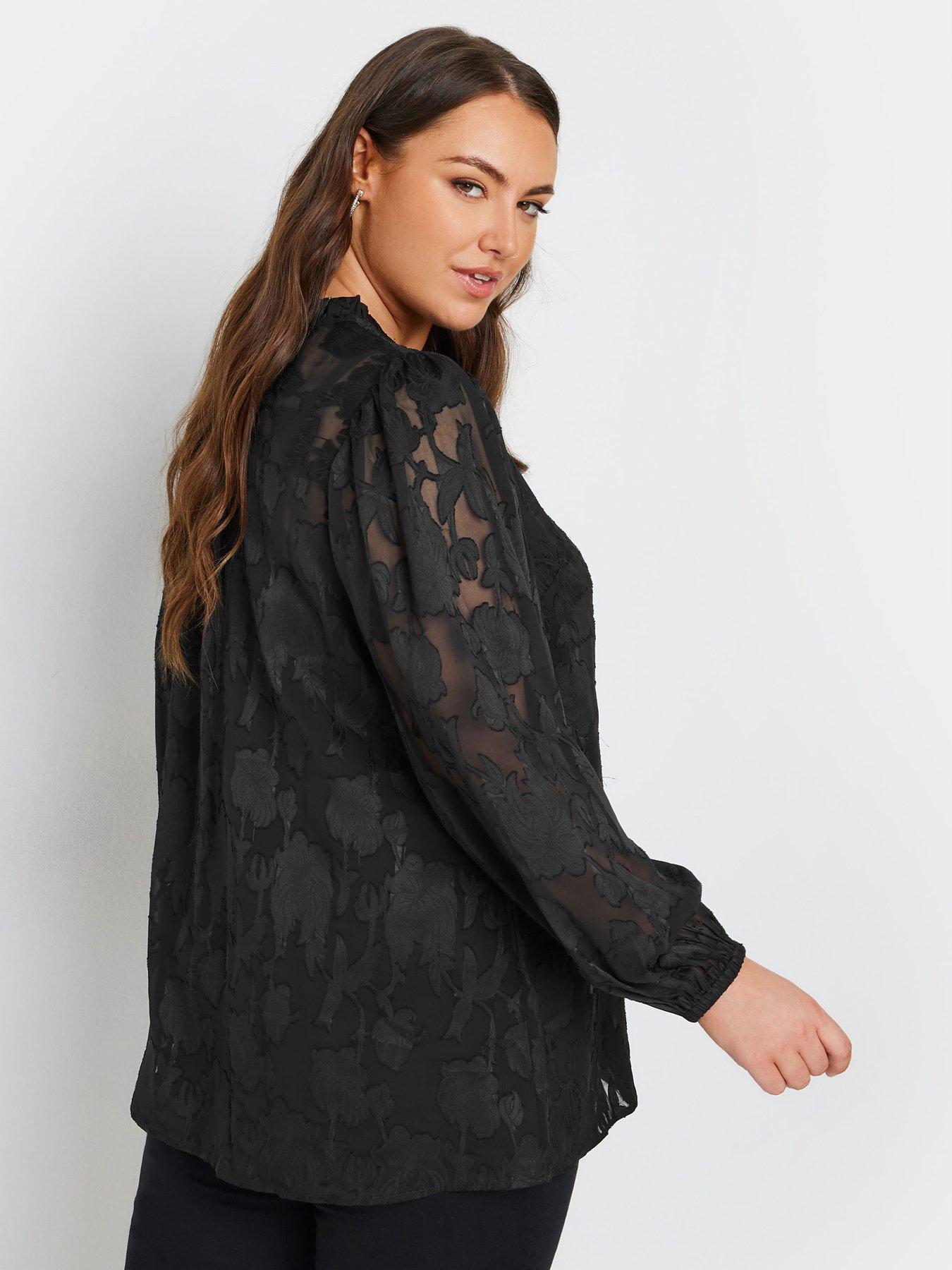 yours-curve-coupe-tie-neck-blouse-blackstillFront