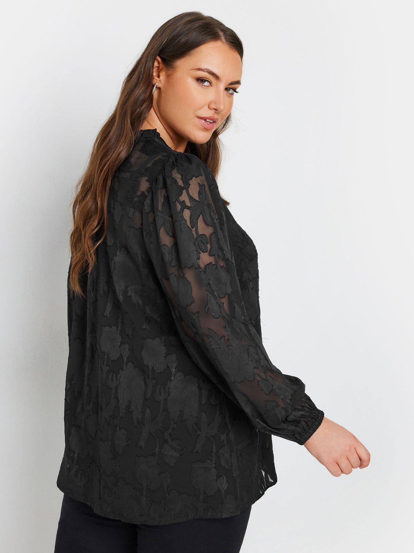 Image 2 of 4 of Yours Curve Coupe Tie Neck Blouse - Black