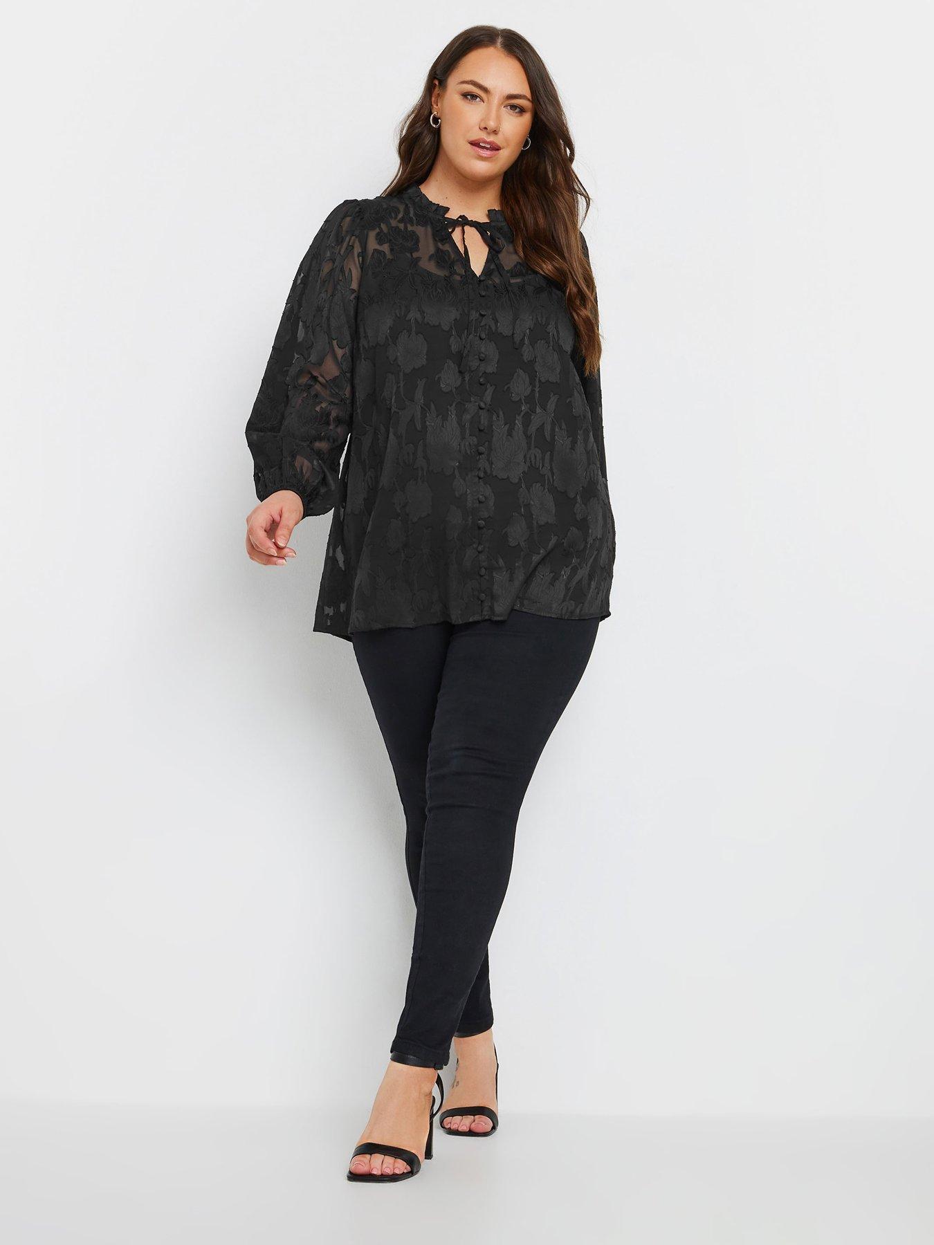 Image 3 of 4 of Yours Curve Coupe Tie Neck Blouse - Black