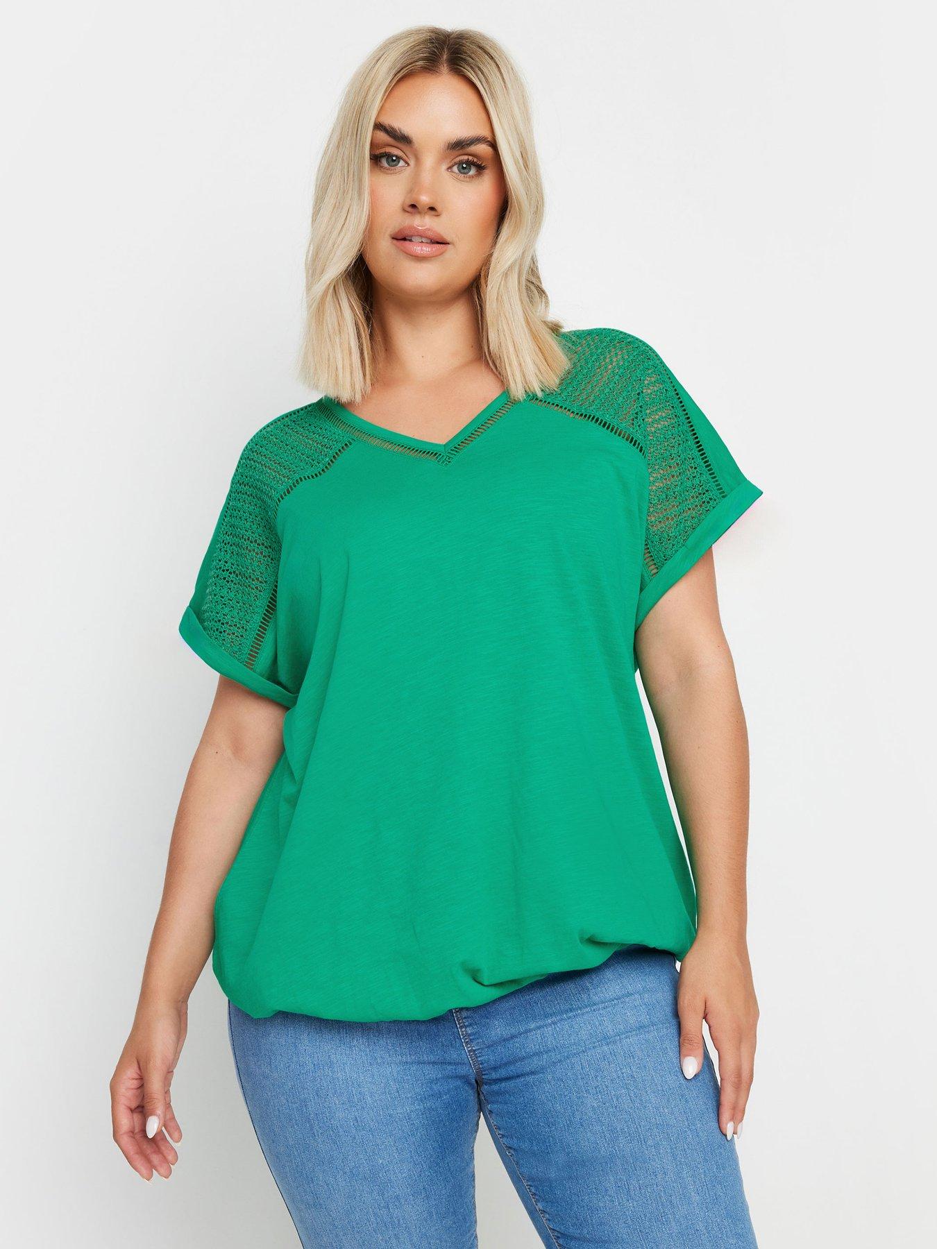 yours-curve-bubble-hem-crochet-top-green