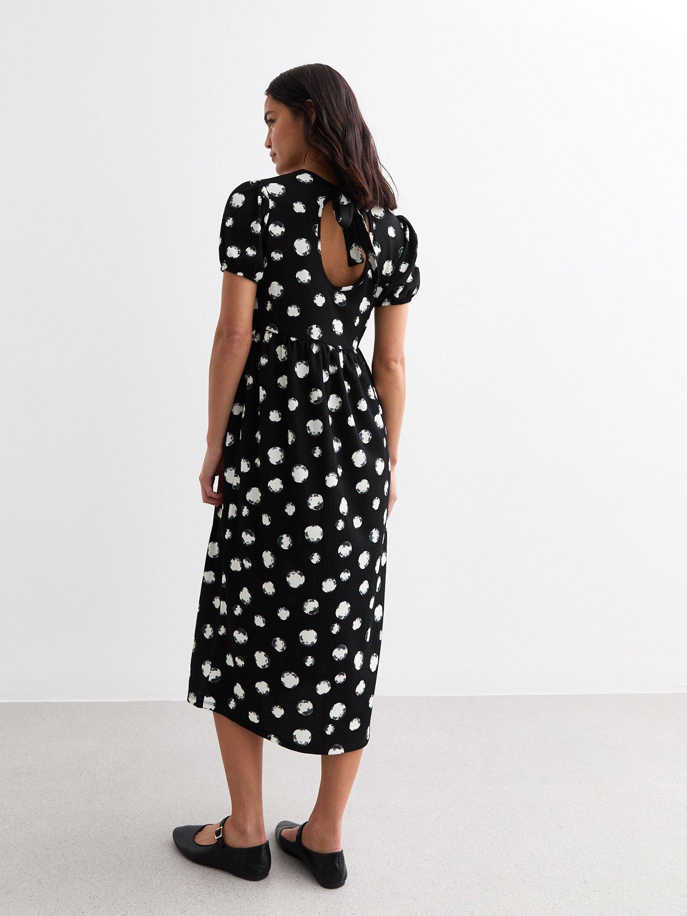 new-look-black-polka-dot-puff-sleeve-midi-dressstillFront