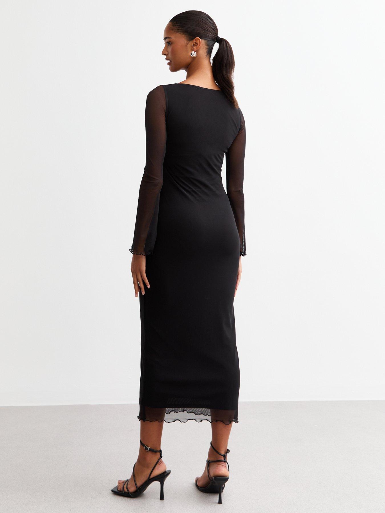 new-look-mesh-flared-sleeve-midi-dress-blackstillFront