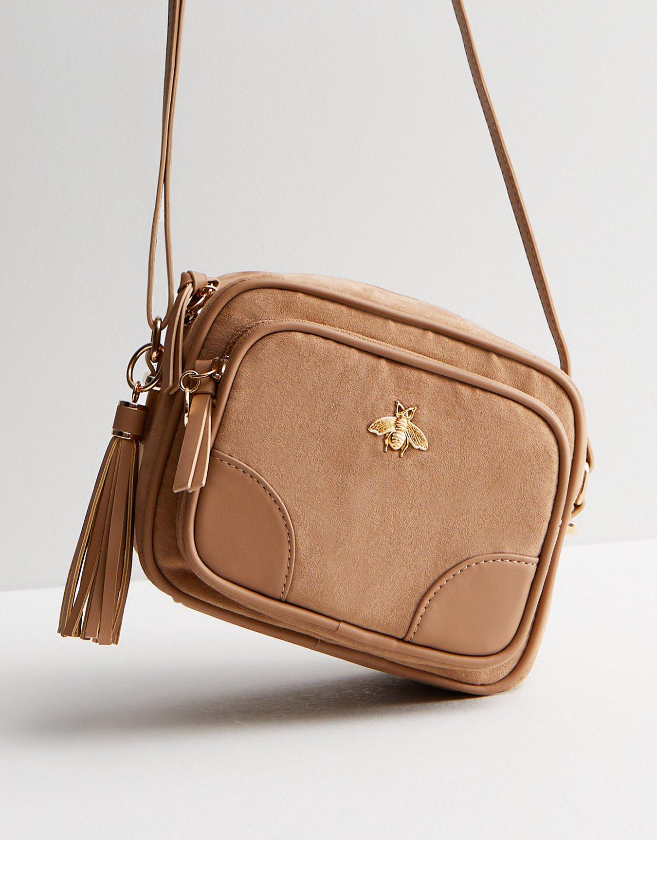 new-look-camel-suedette-bee-camera-bag