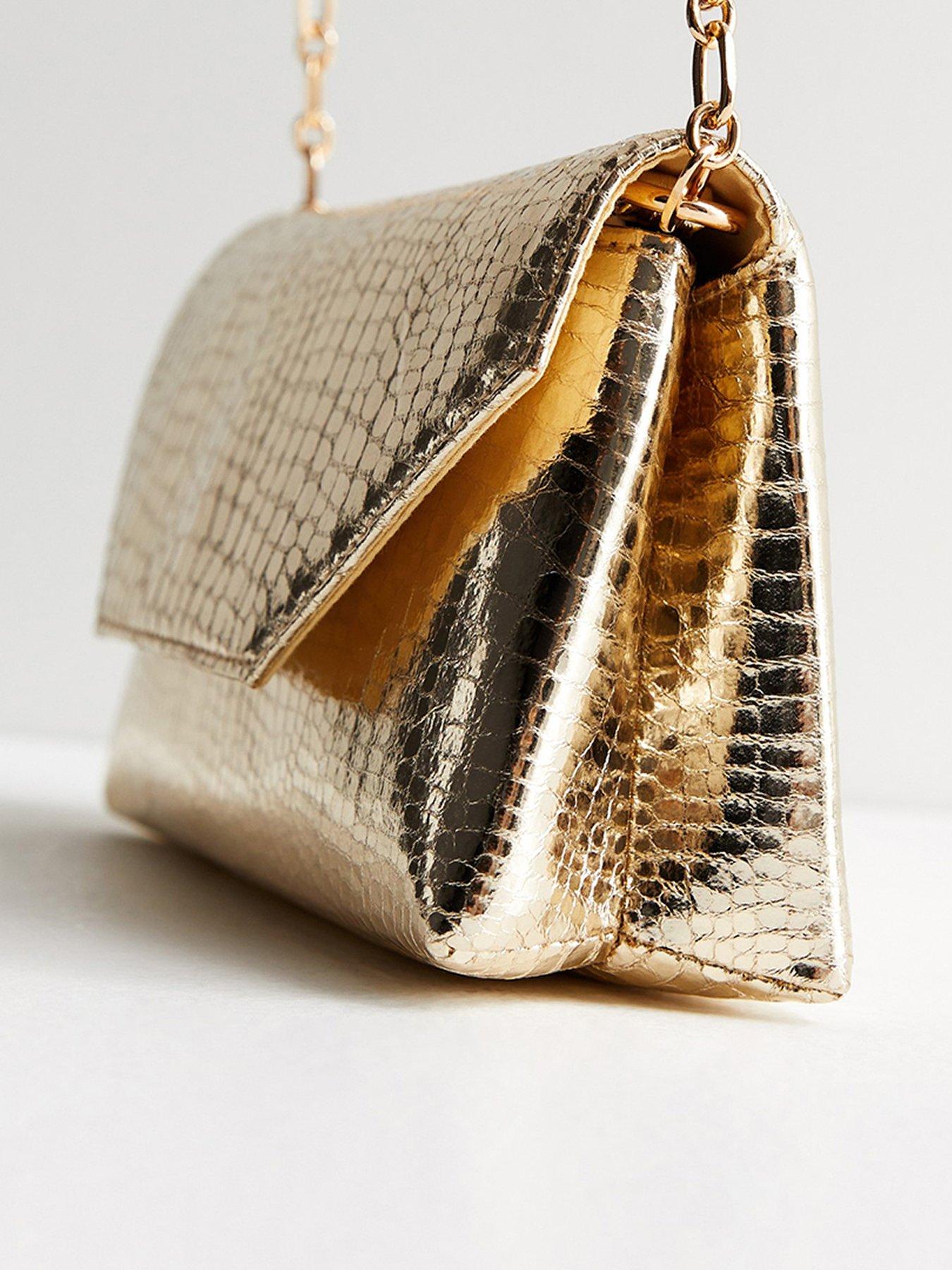 Image 3 of 5 of New Look Gold Croc Effect Chain Clutch Bag