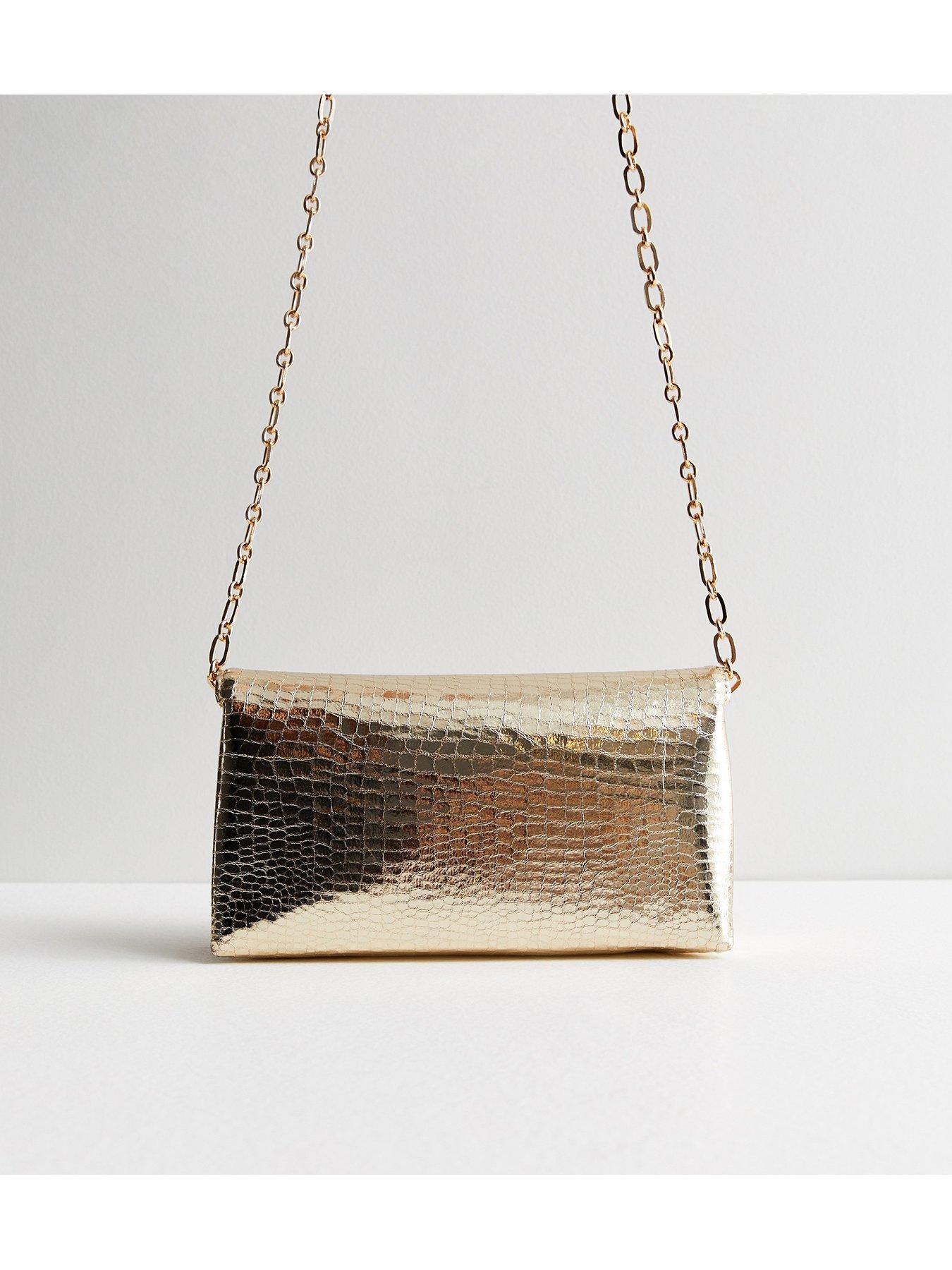 Image 4 of 5 of New Look Gold Croc Effect Chain Clutch Bag