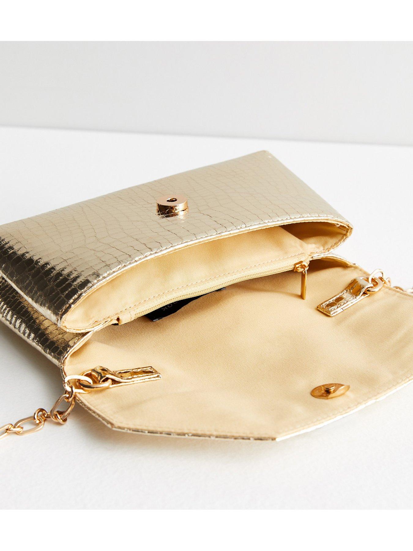 Image 5 of 5 of New Look Gold Croc Effect Chain Clutch Bag