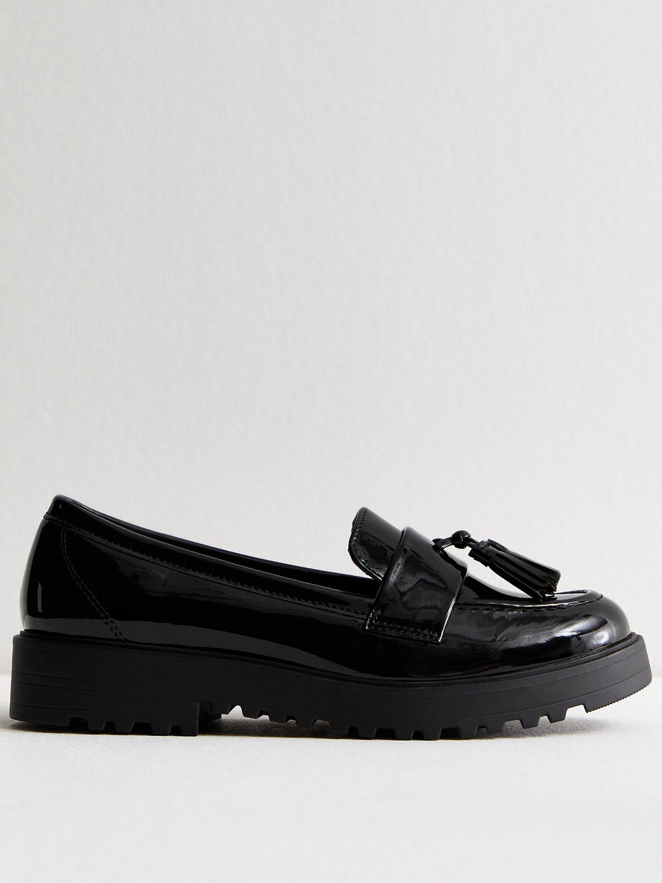 new-look-black-tasseled-faux-patent-leather-chunky-loafers