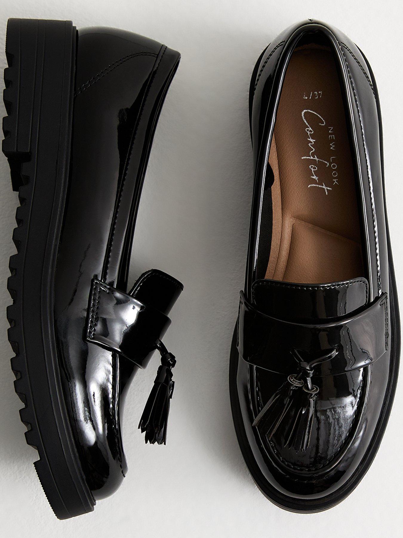 New Look Black Tasseled Faux Patent Leather Chunky Loafers | Very Ireland