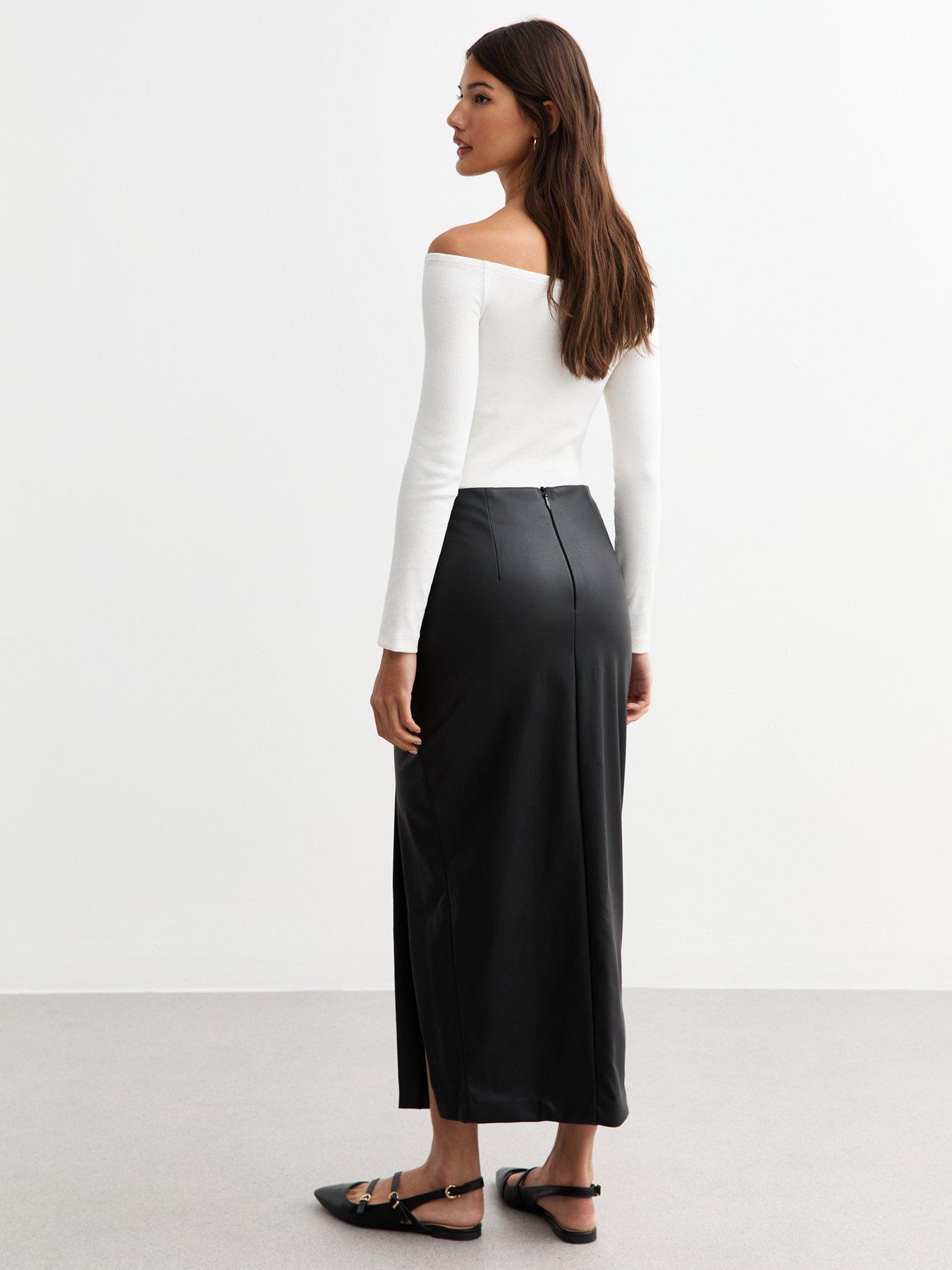 new-look-ruched-leather-look-midi-skirt-blackstillFront