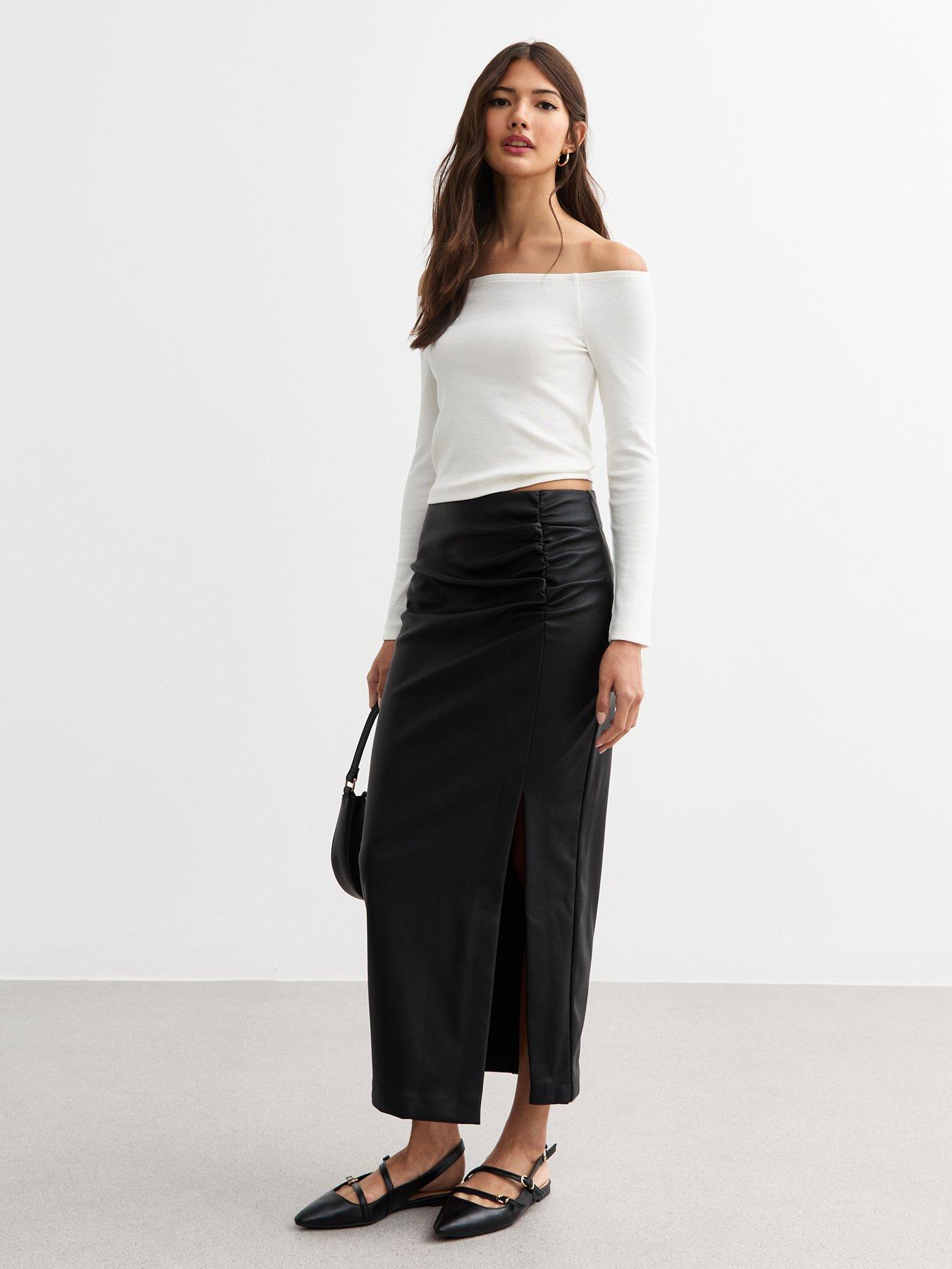 new-look-ruched-leather-look-midi-skirt-blackback