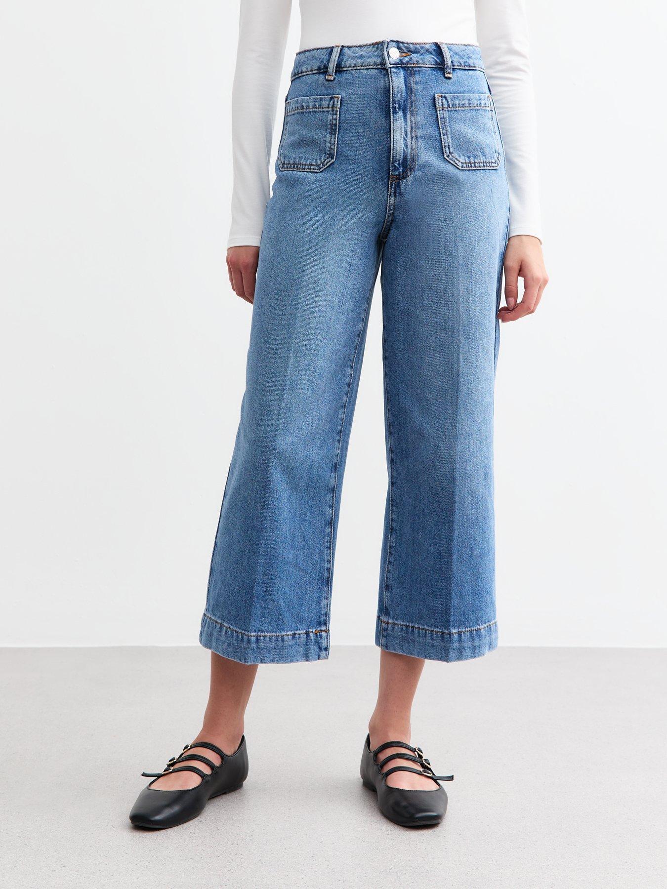 new-look-patch-pocket-crop-wide-leg-jeans-blue