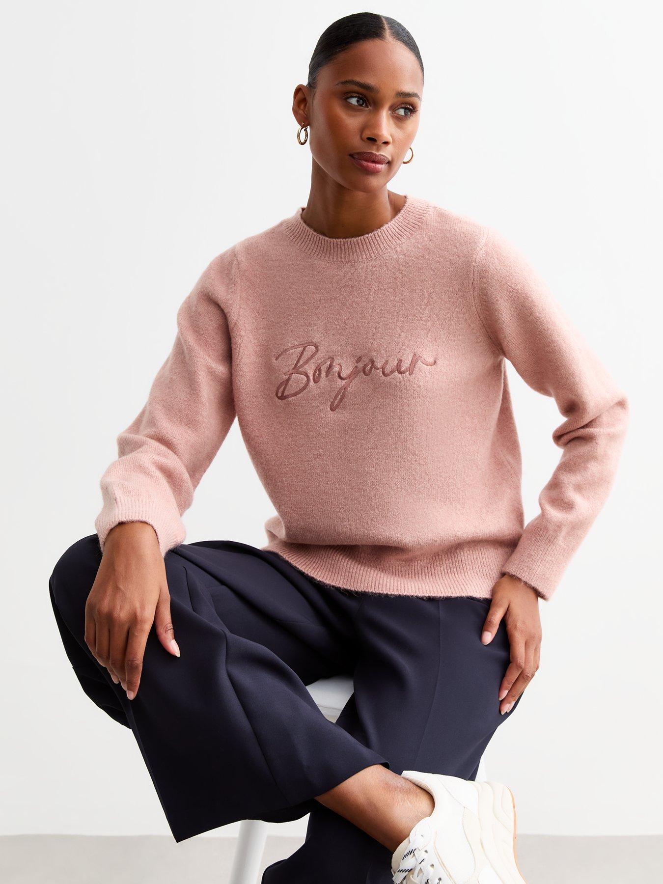 new-look-bonjour-embroidered-jumper-pink