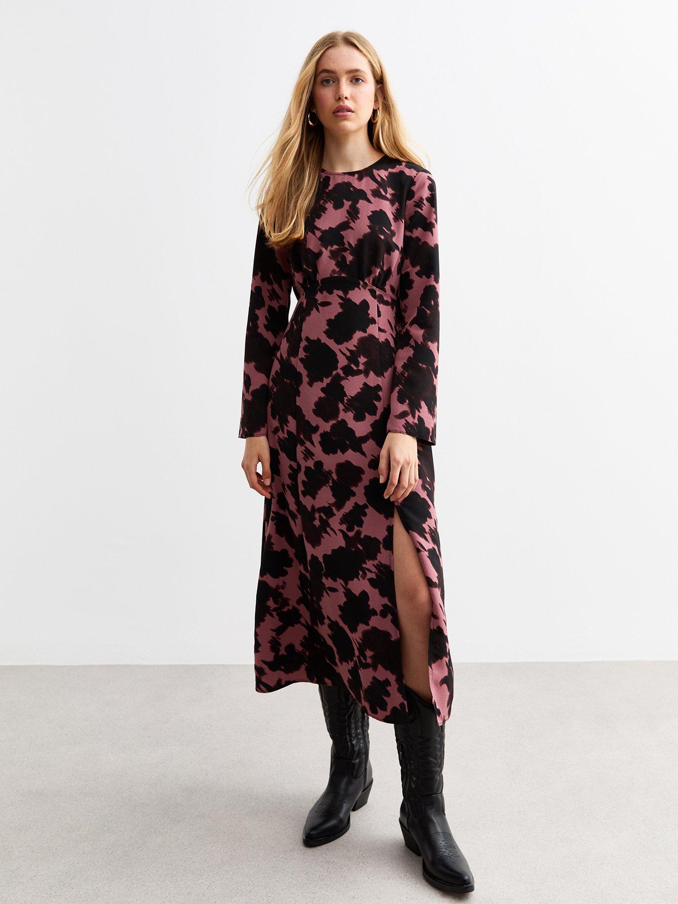 new-look-fiona-floral-flute-sleeve-midi-dress-redfront