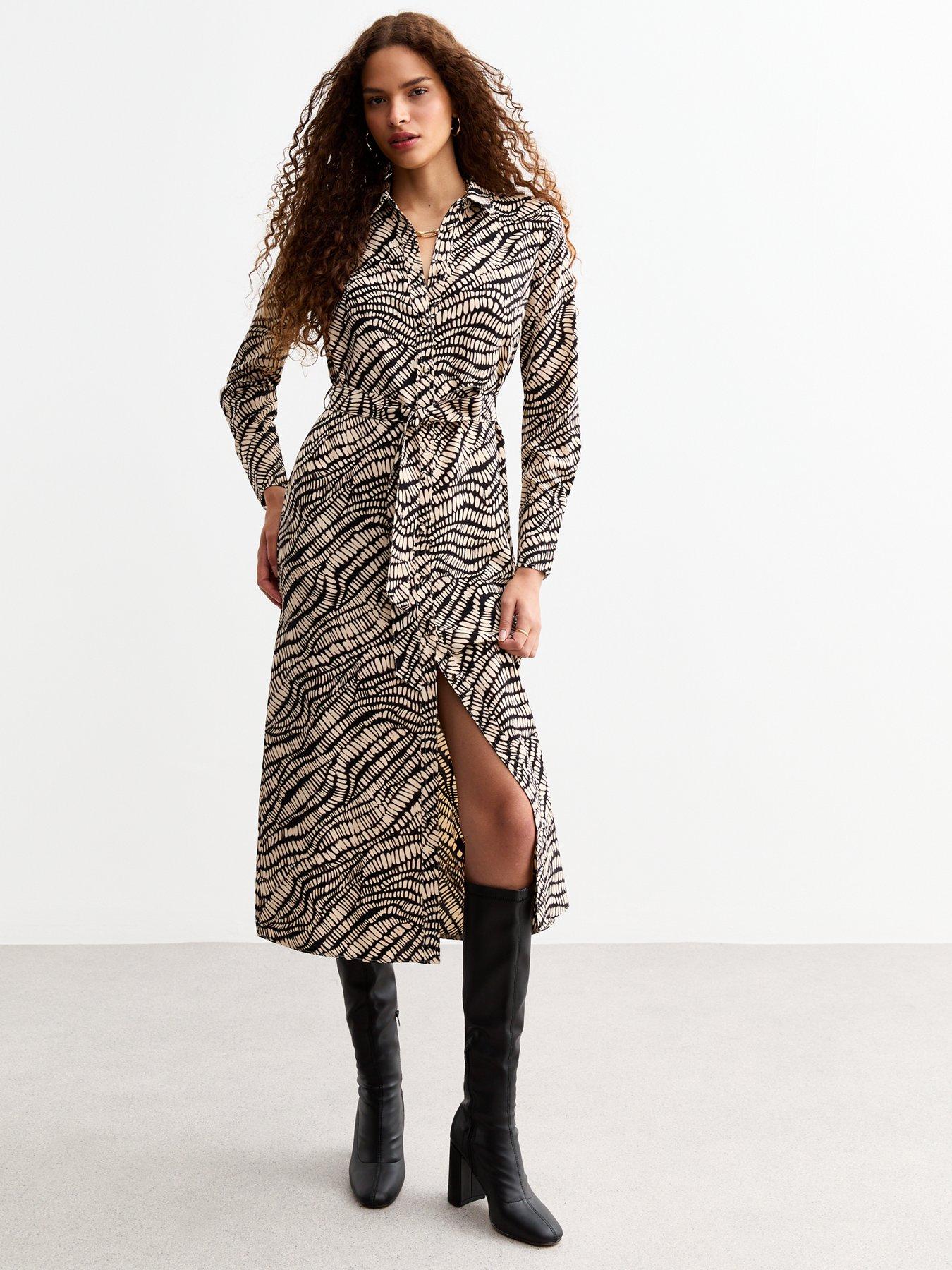 new-look-abstract-long-sleeve-midi-shirt-dress-print