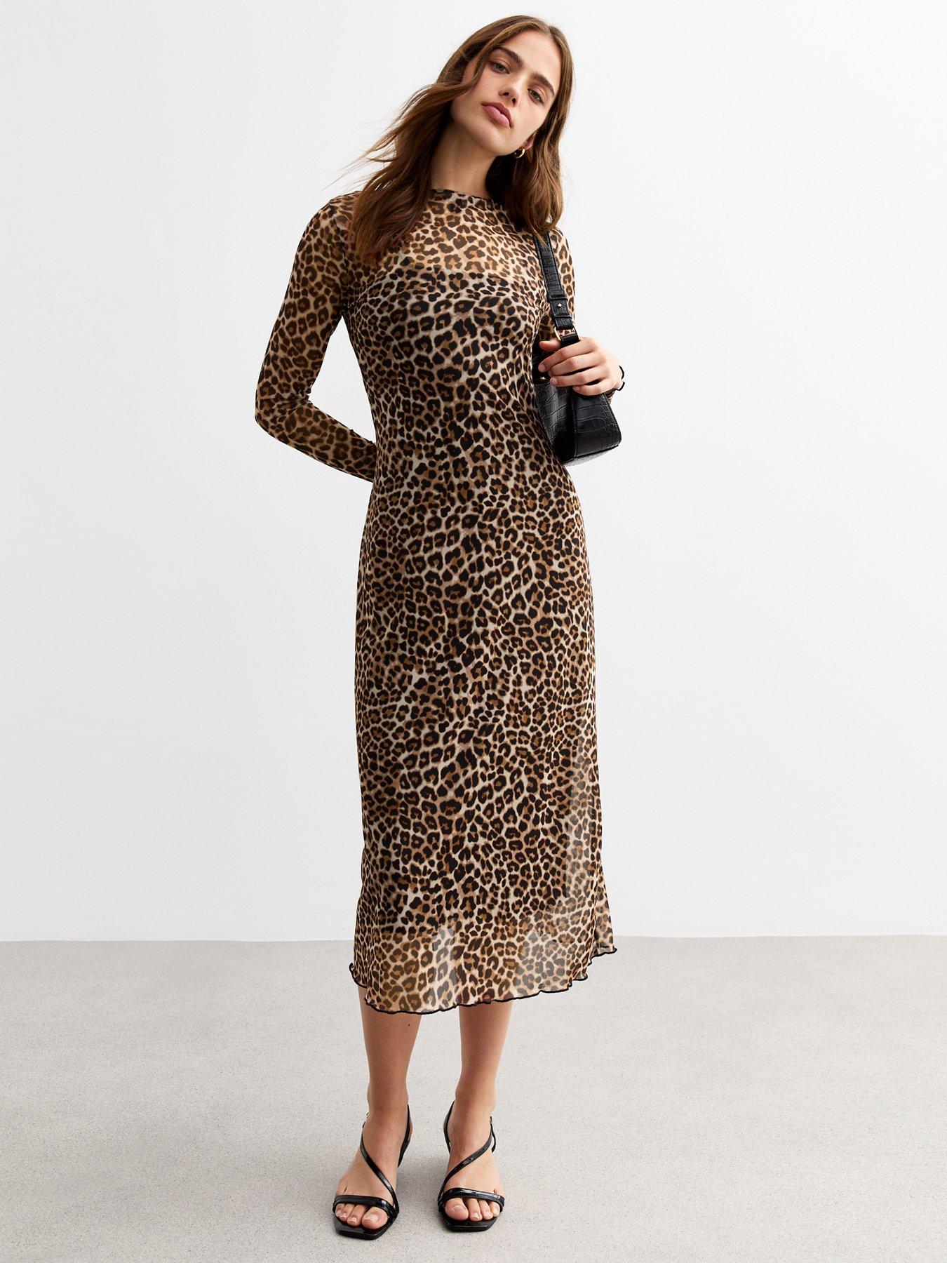 new-look-leopard-mesh-midi-dress-brown