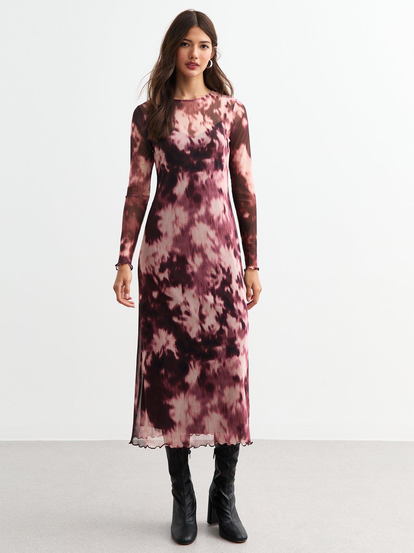 new-look-tie-dye-mesh-long-sleeve-midi-dress-pink