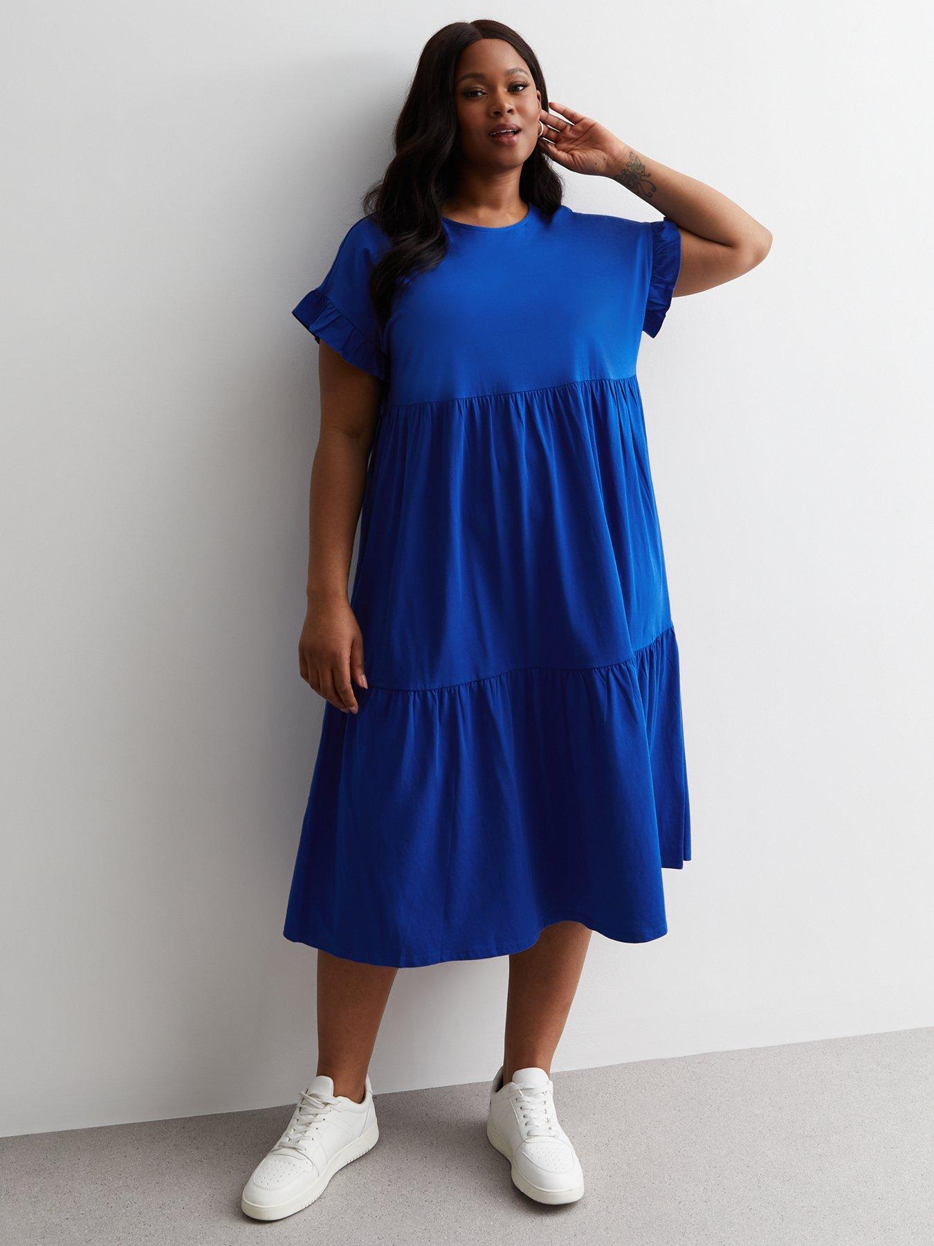 new-look-curves-blue-cotton-tiered-midi-dressback