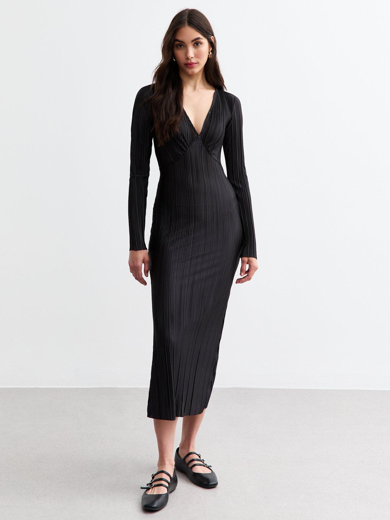 new-look-v-neck-long-sleeve-midi-dress-blackfront