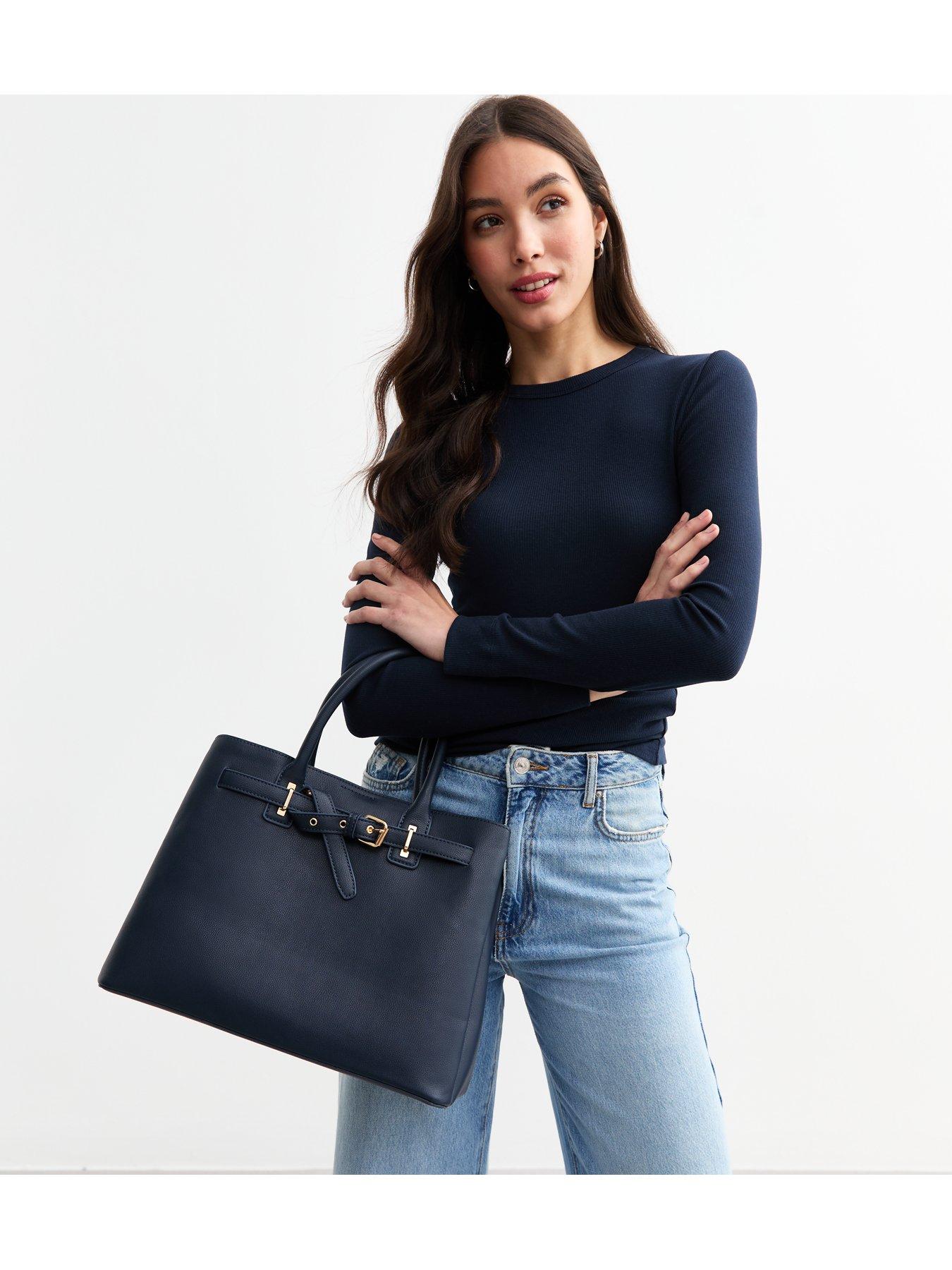 new-look-navy-triple-compartment-buckle-tote-bagstillFront